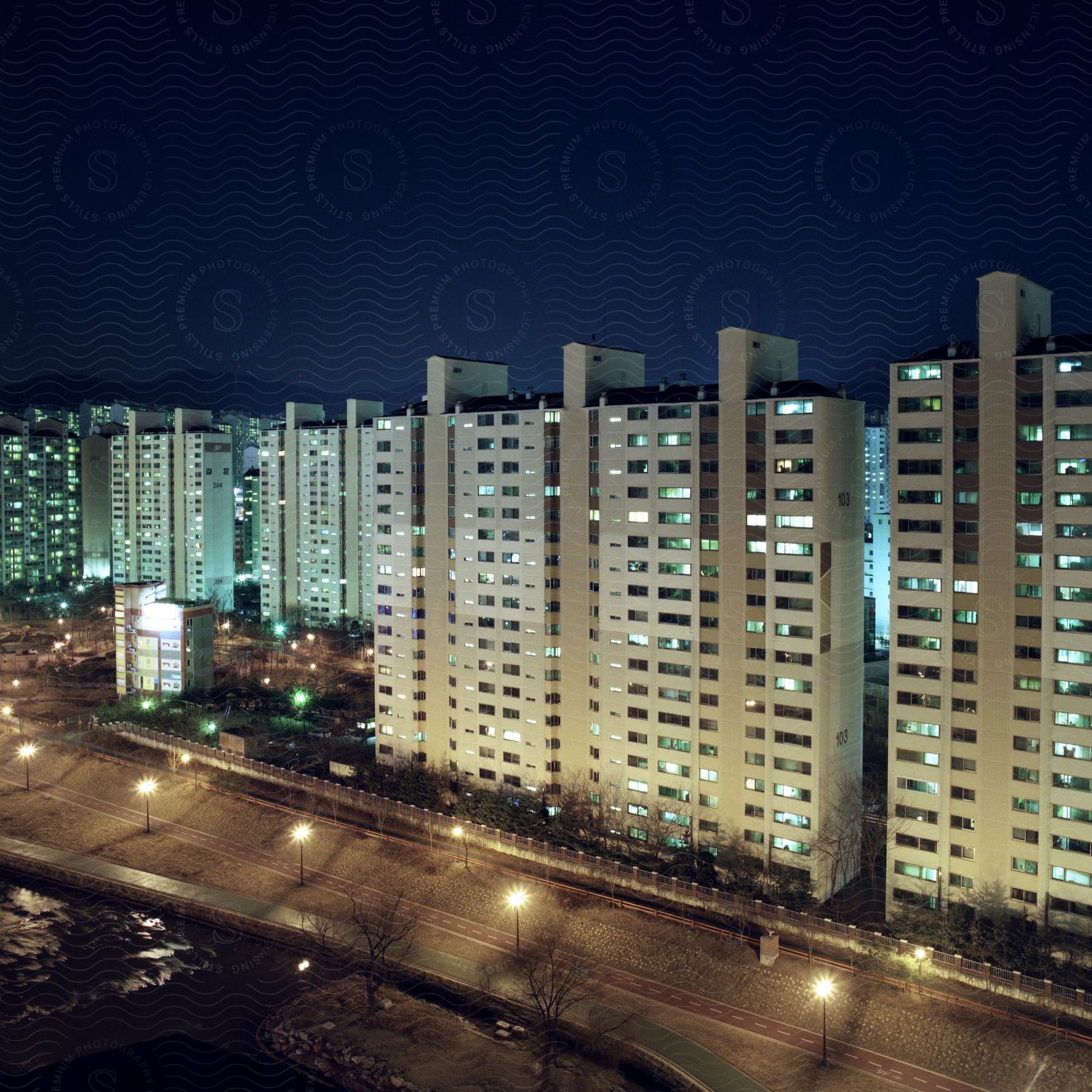 Identical Apartment Buildings Line A City Block In Seoul South Korea