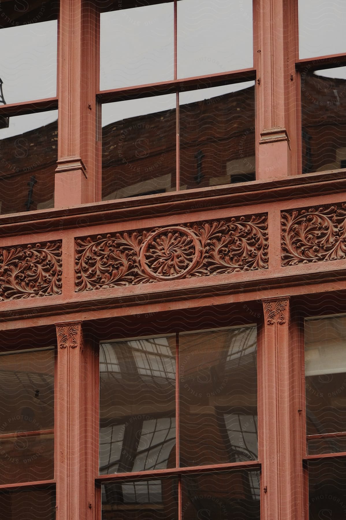 Window of a building with old wood trim in new york city