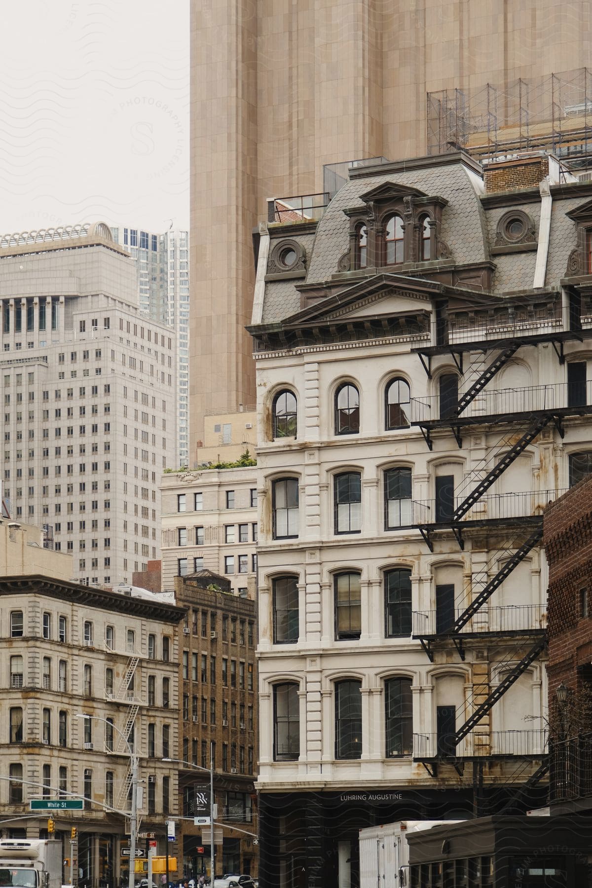 Several urban buildings are shown in a city