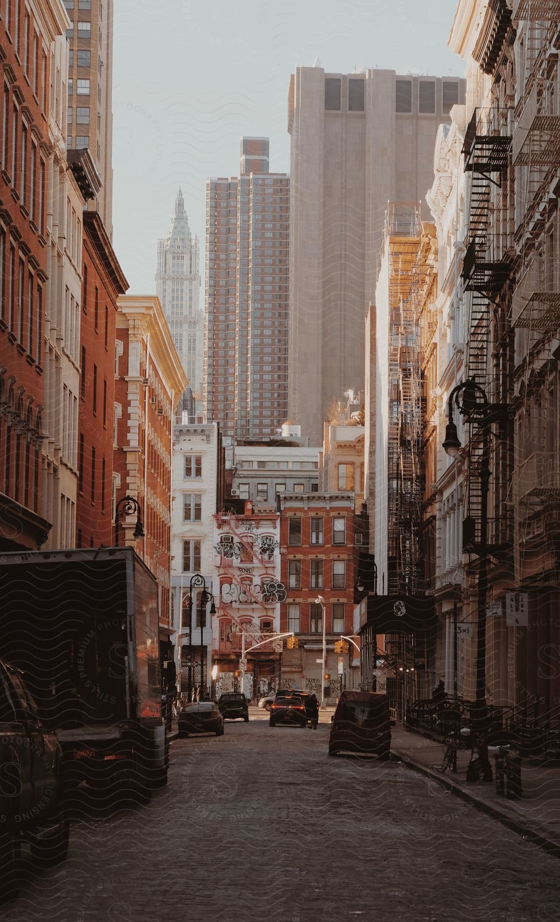 Urban skyline with skyscrapers and city streets