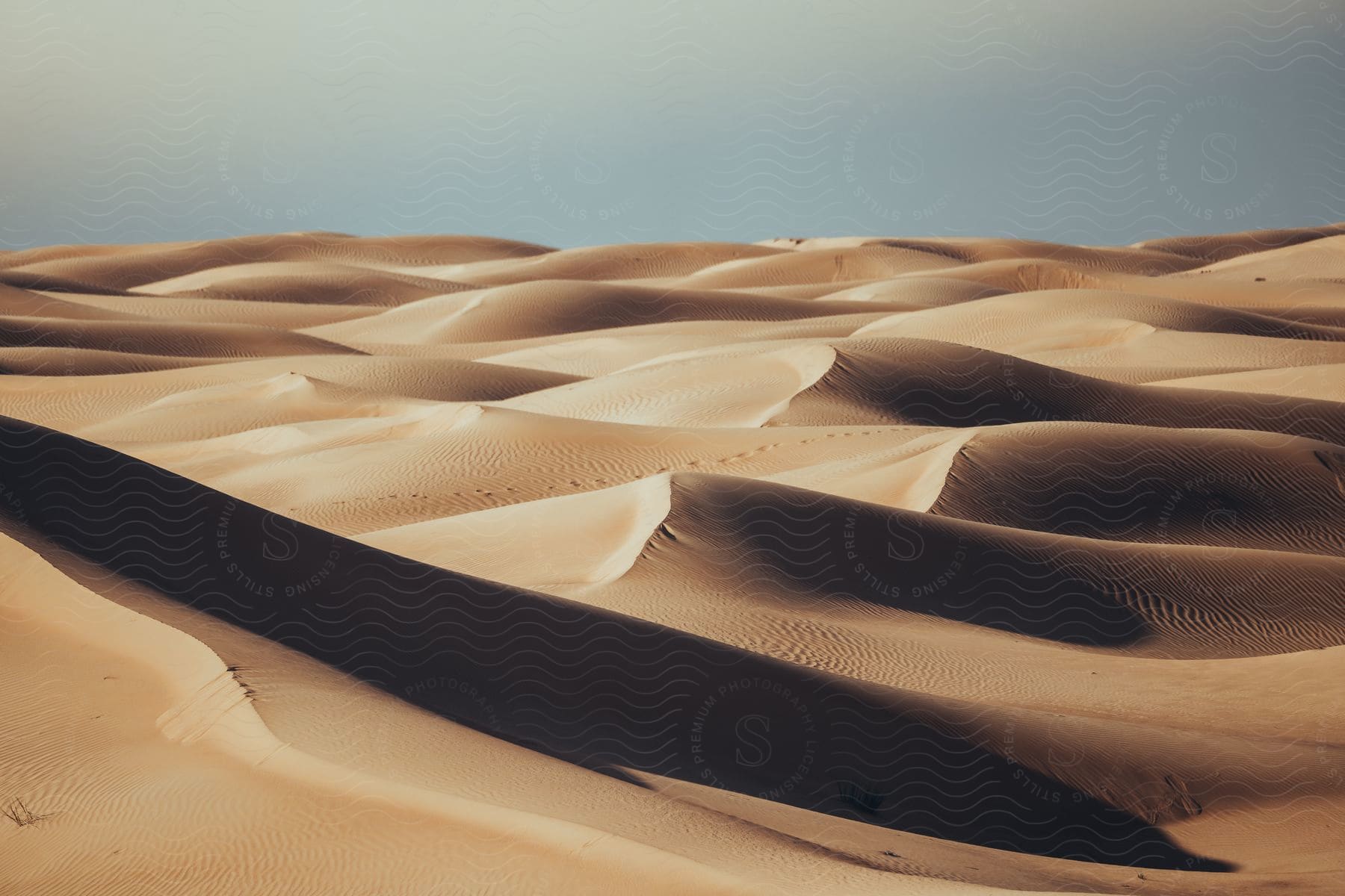 Sand dunes under a blue sky in the desert during daytime