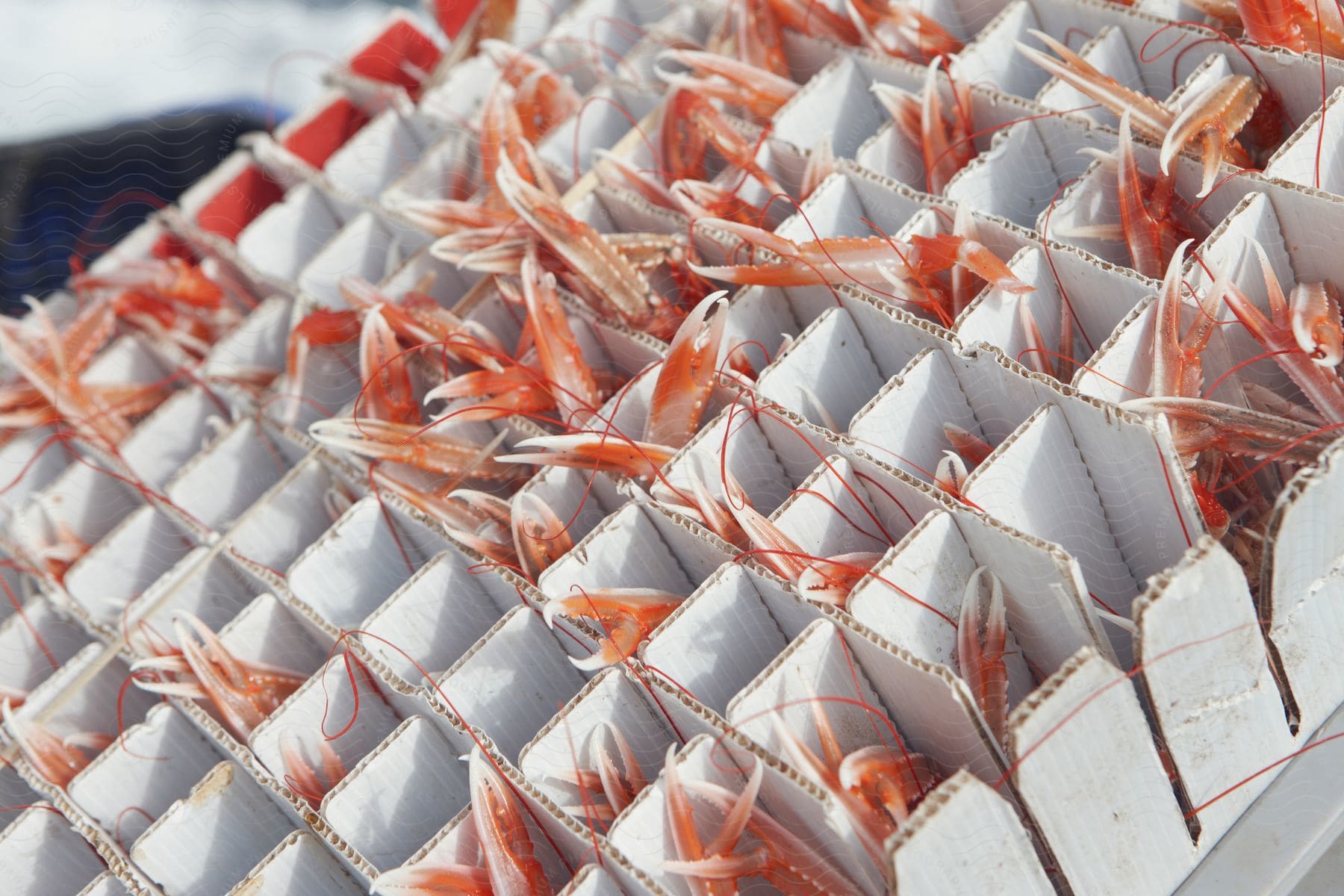 A paper crate holding crabs