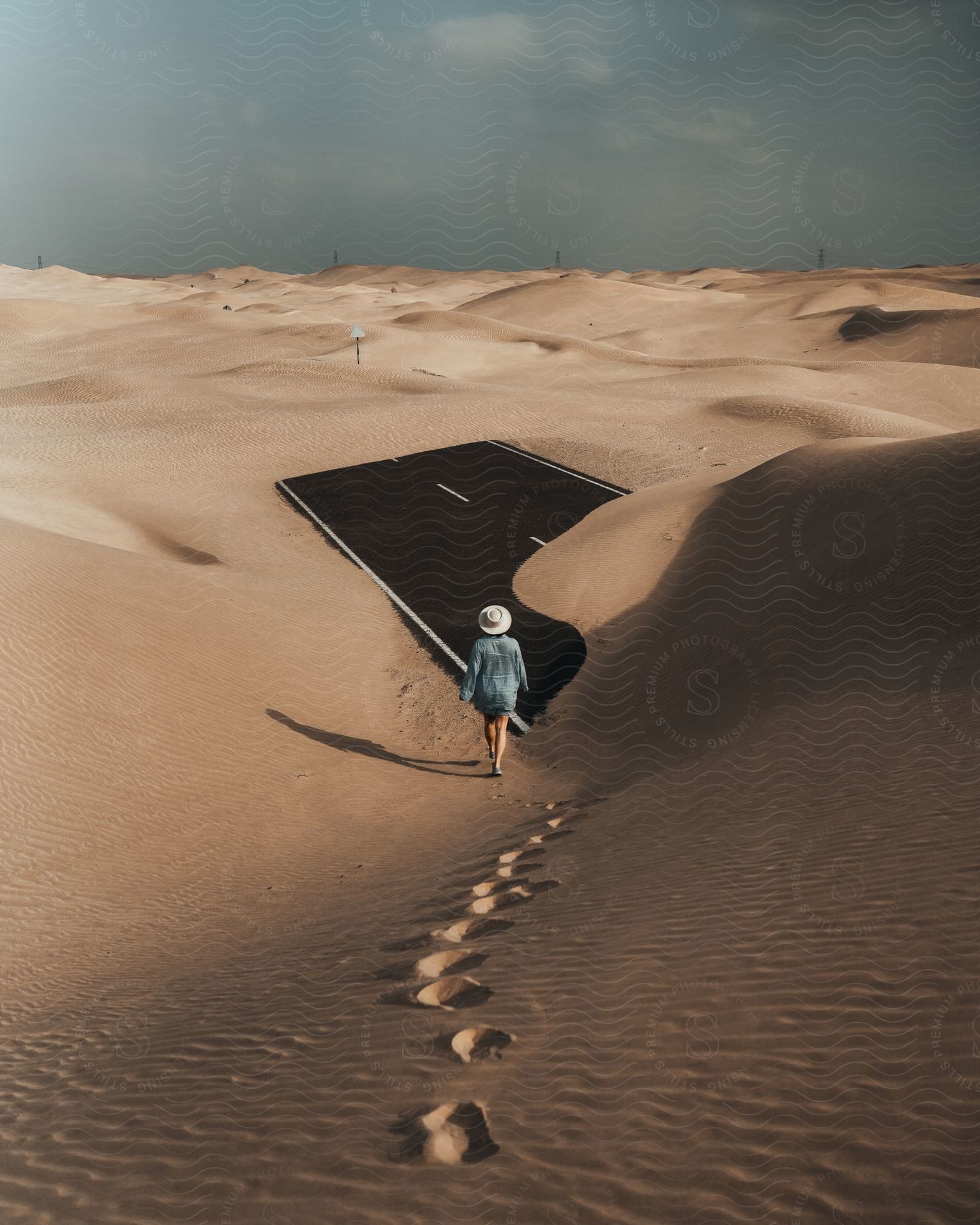 A woman walking alone through the desert sand