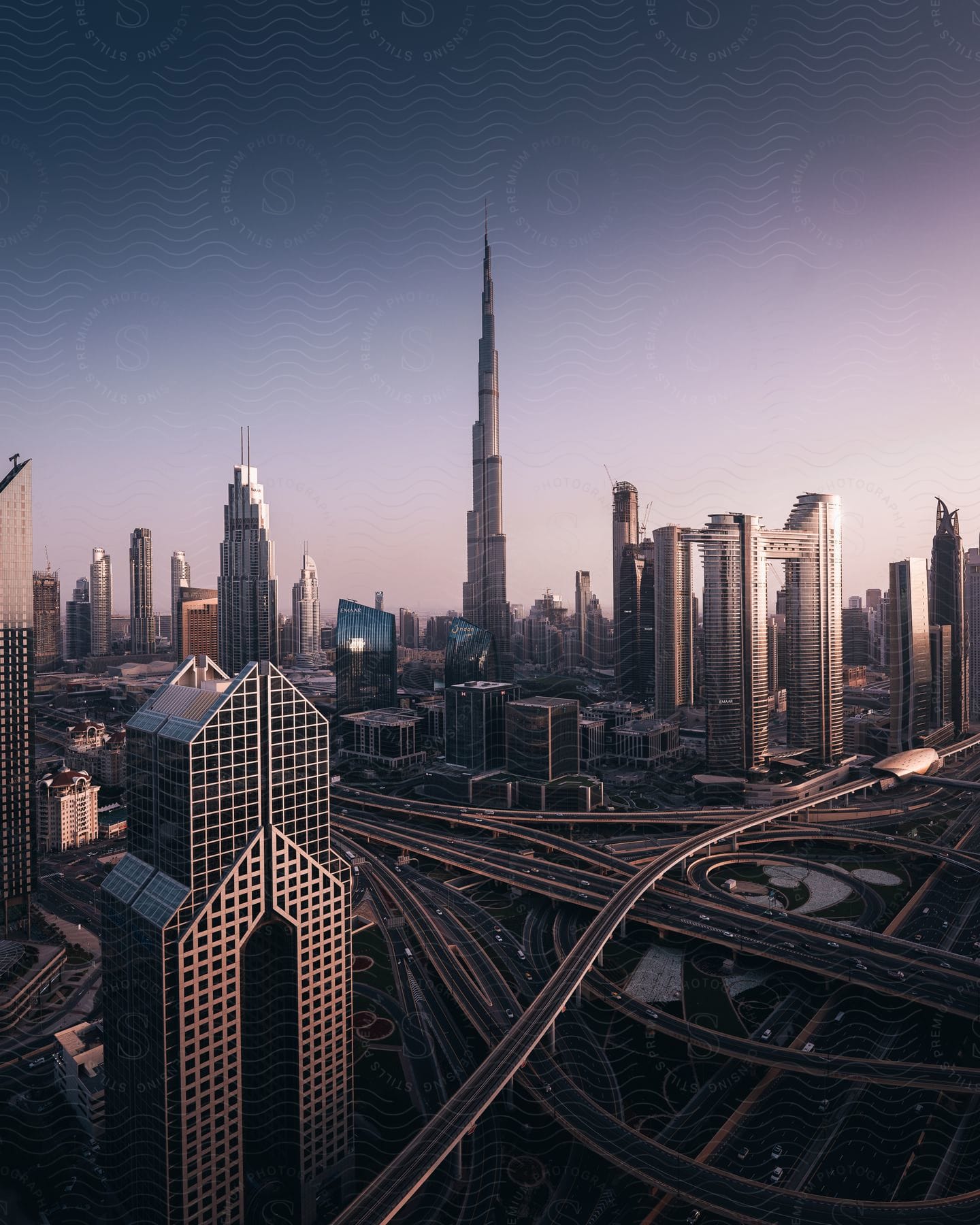 Dubai skyline photographed from above during dusk