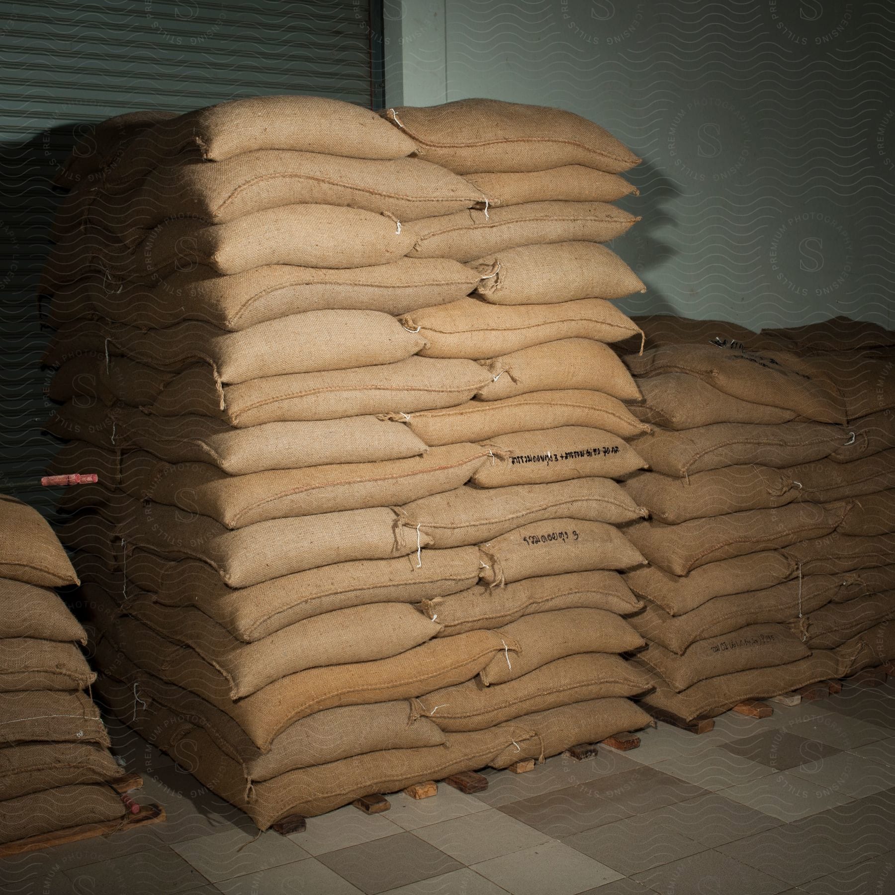 Stacked bags of animal feed