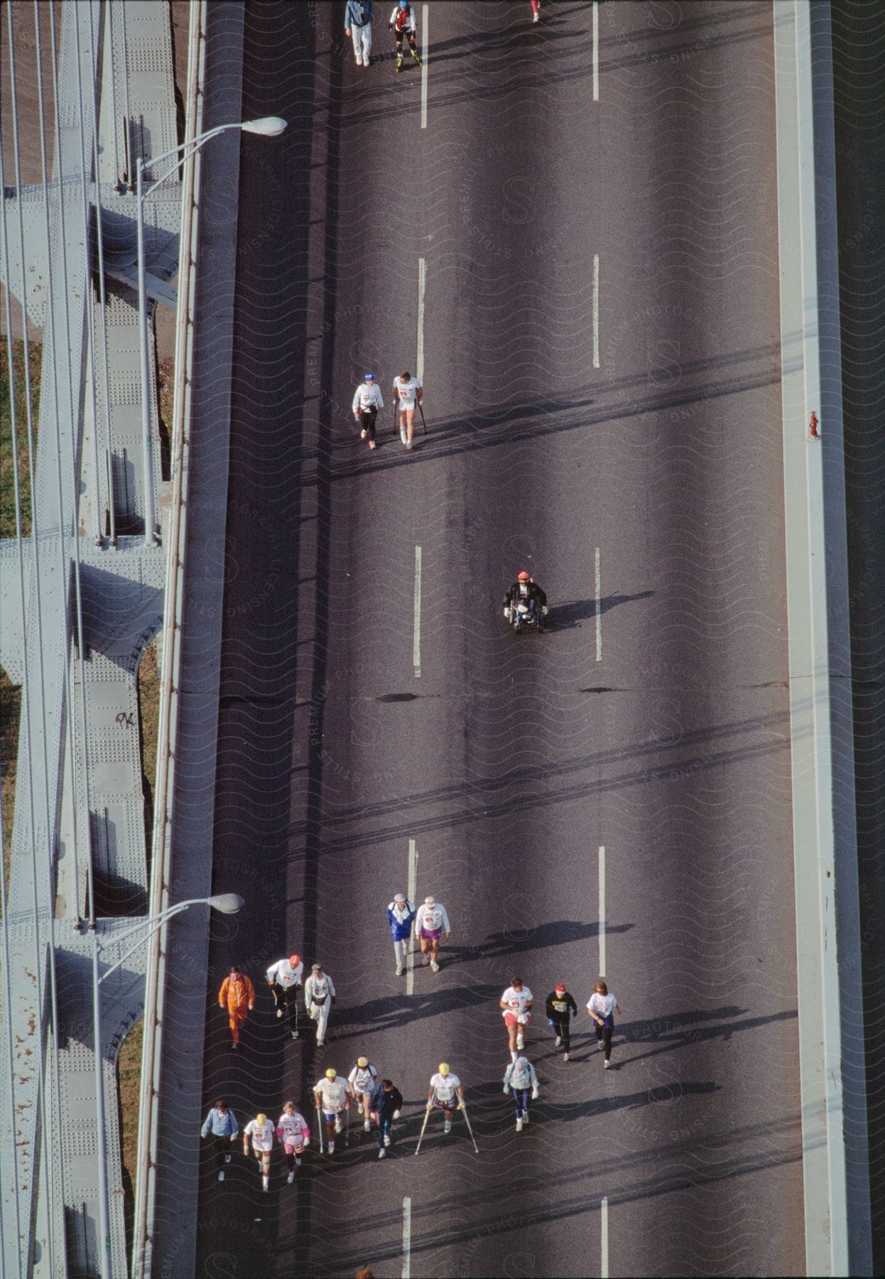 Group of people walking on a highway