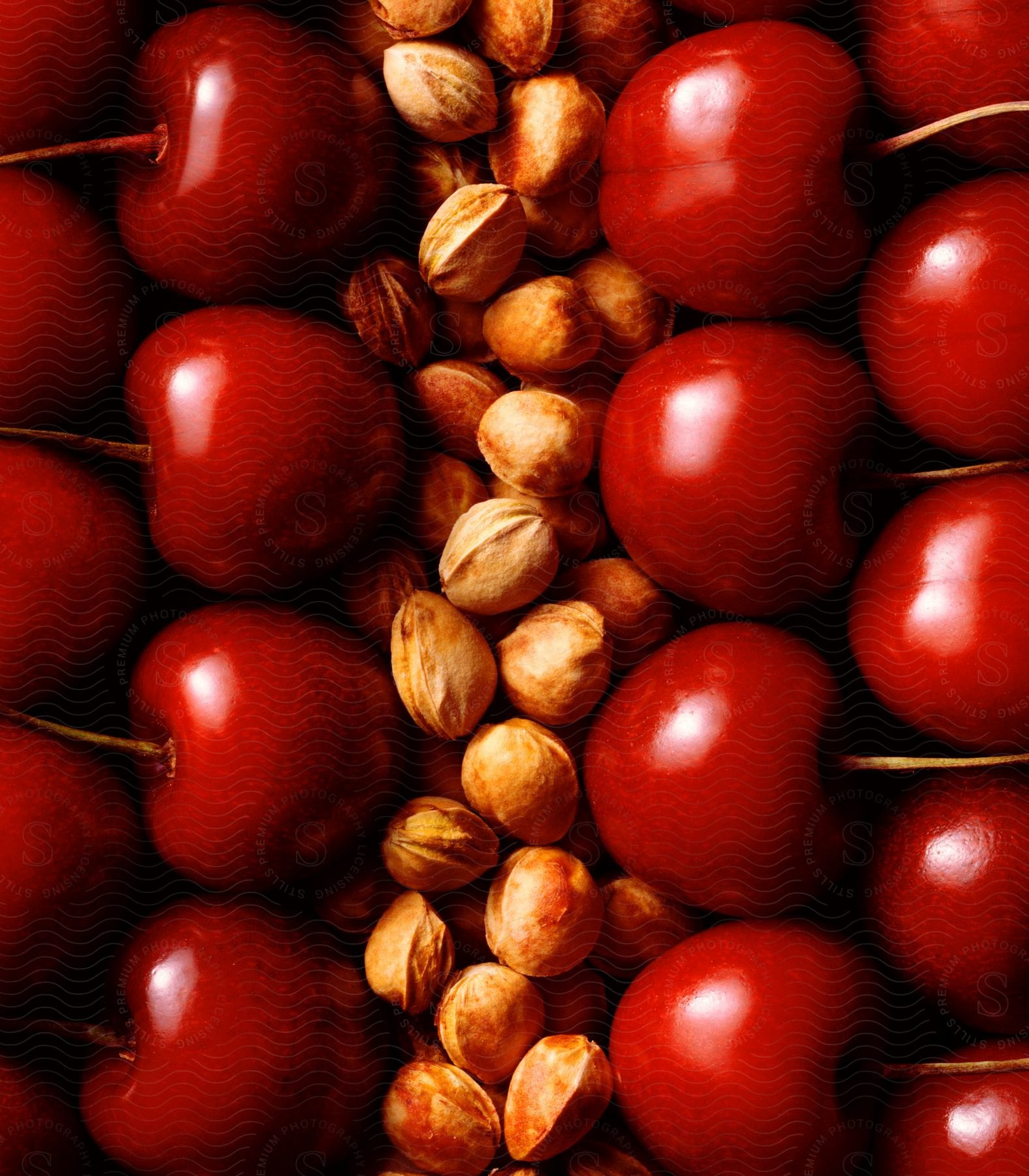 Cherry pits are surrounded by red cherries