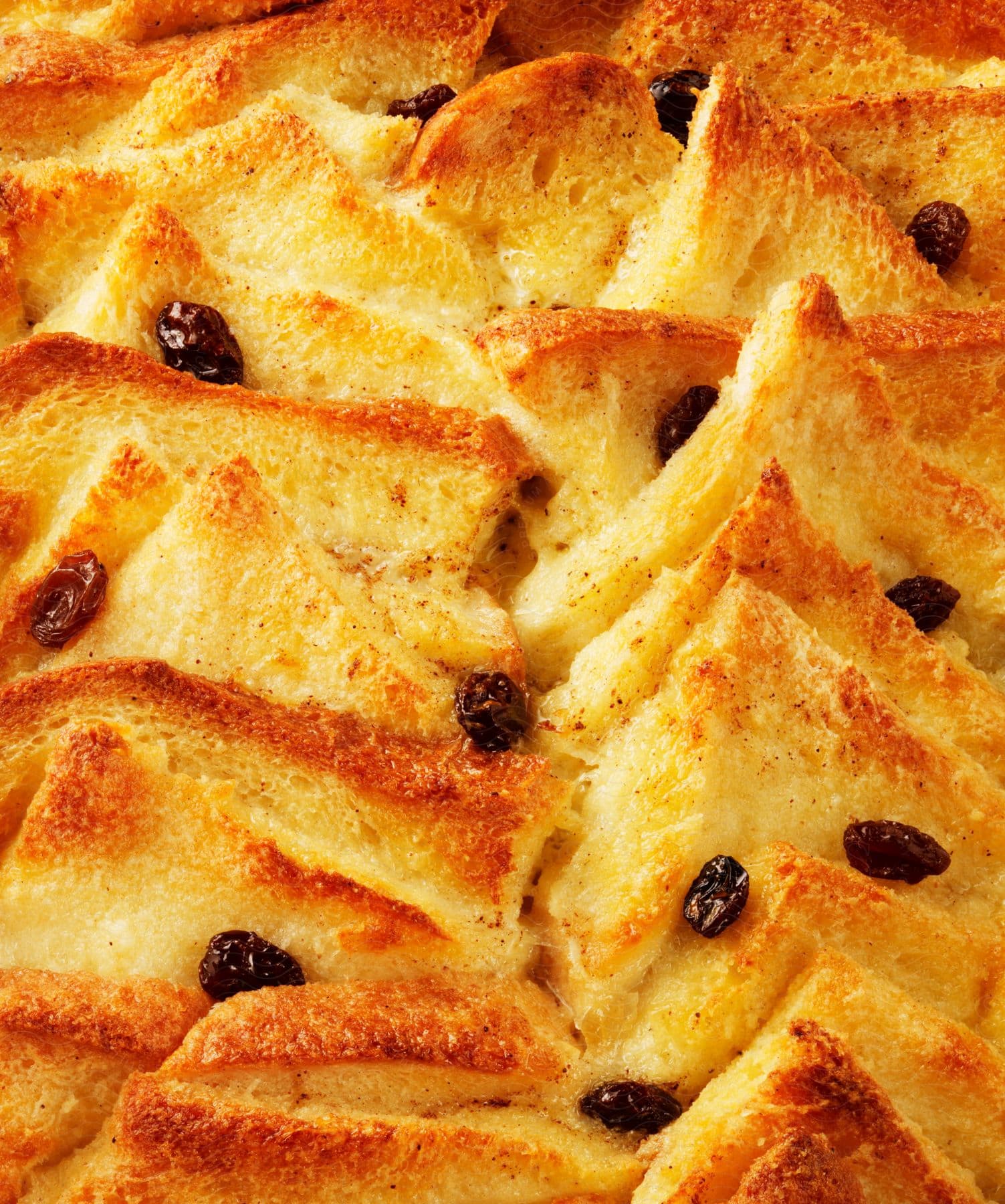 Close up of french toast slices with raisins