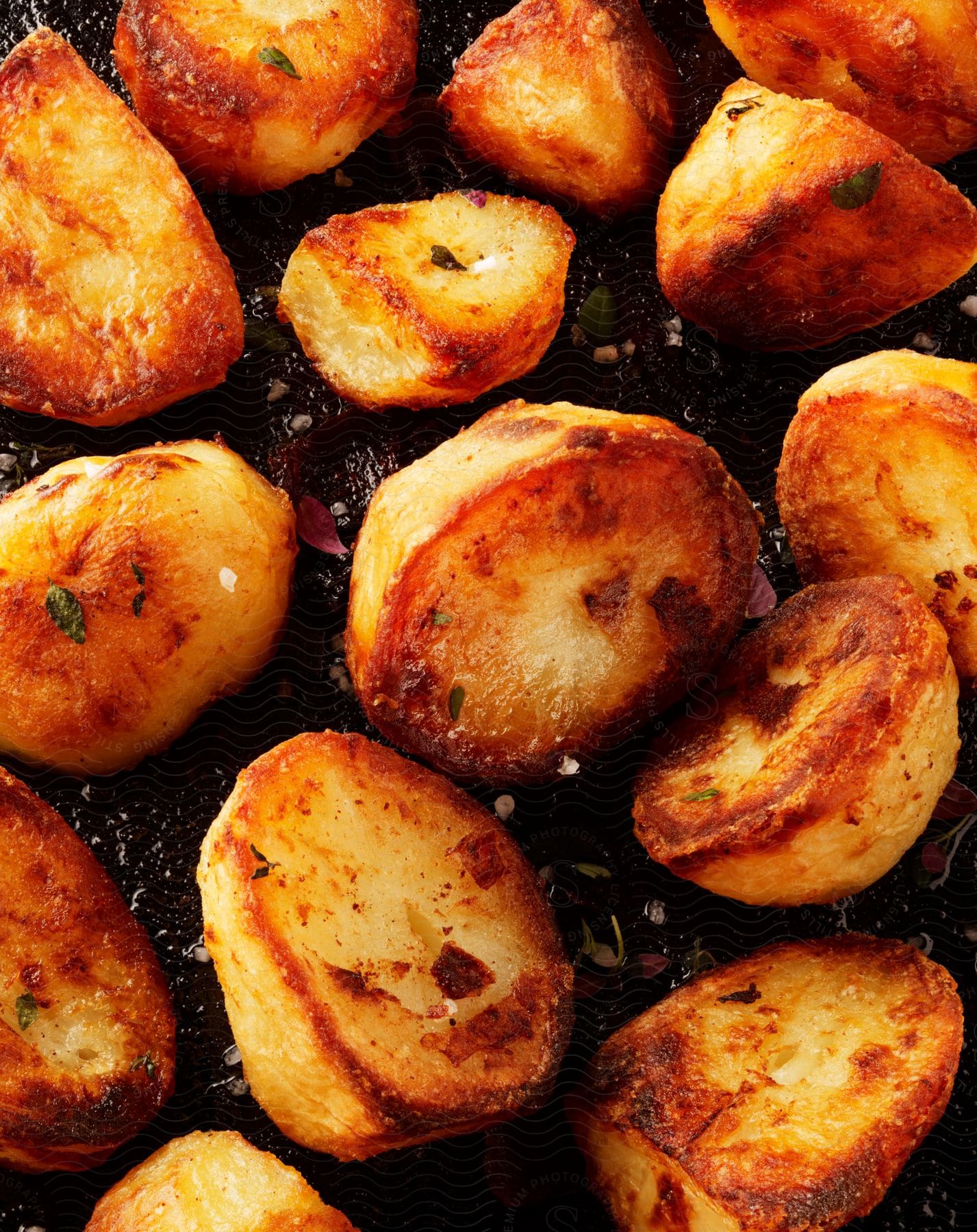 Stock photo of a closeup of cooking potatoes