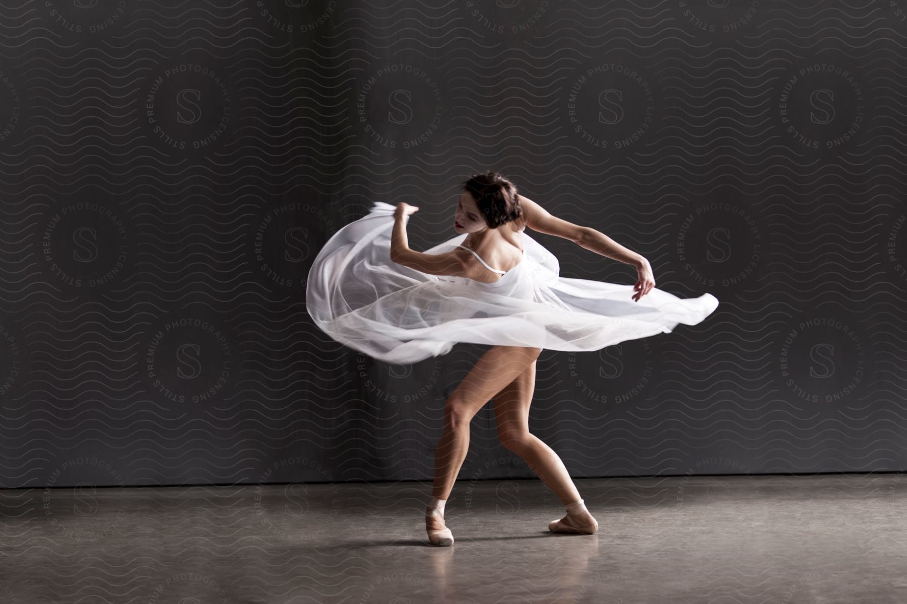 A woman dancing gracefully in an empty room