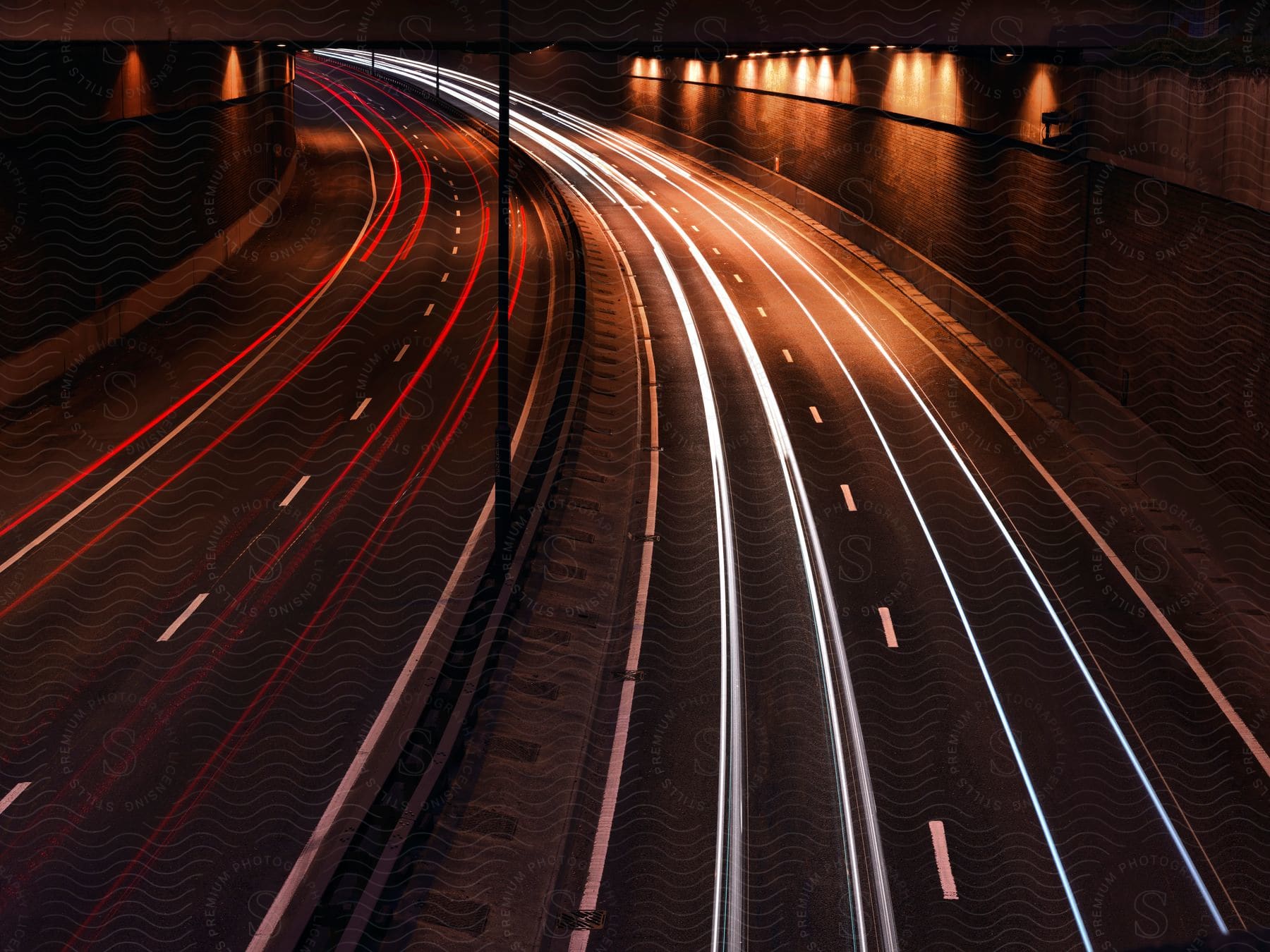 A welllit highway at night