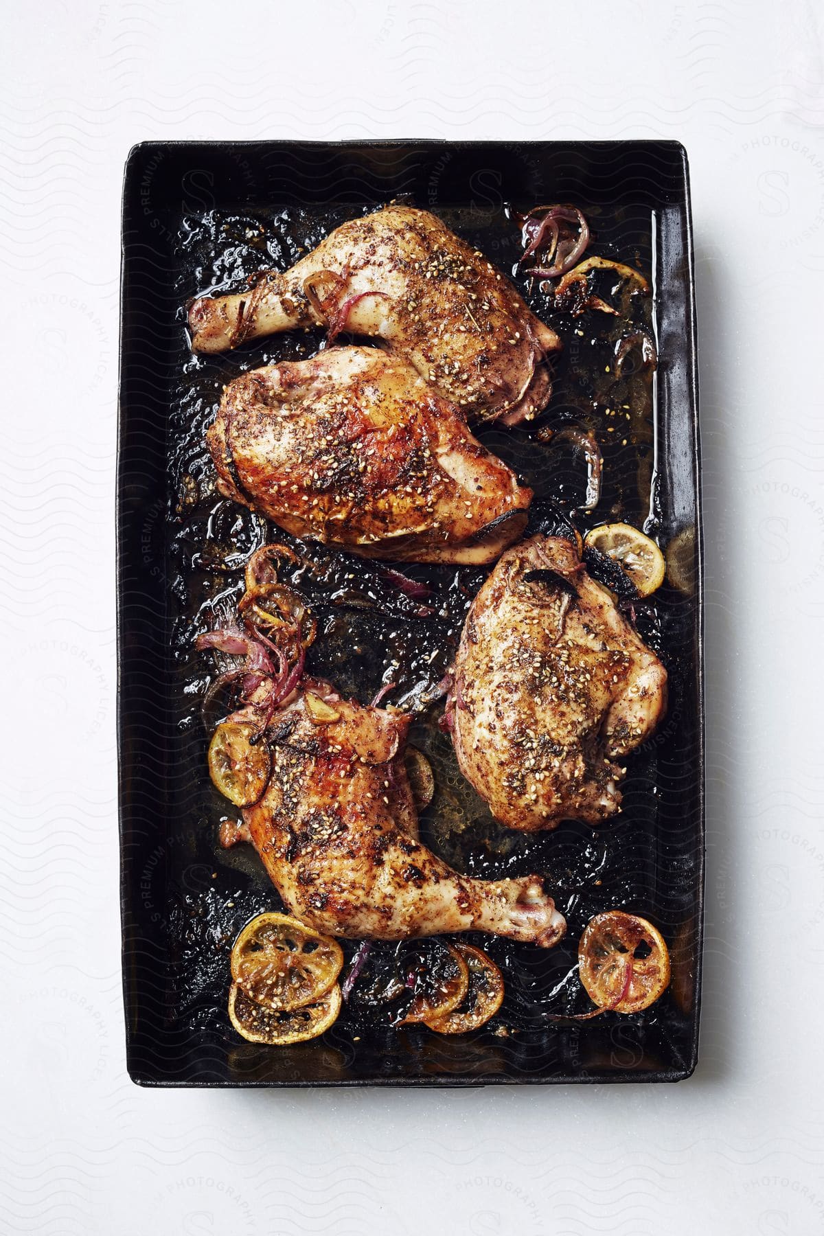 Chicken thighs and drumsticks on a baking pan