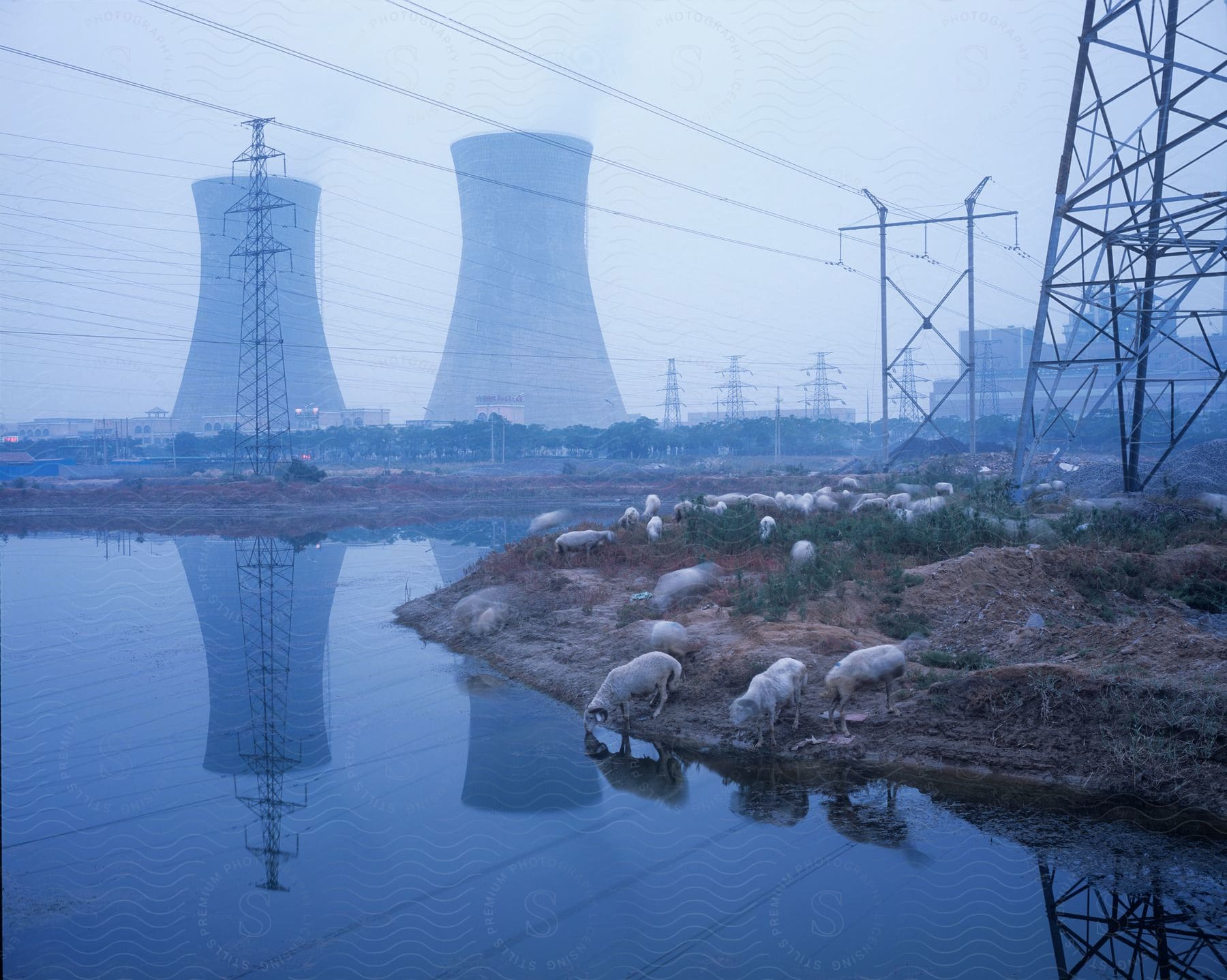 A nuclear power plant seen outdoors