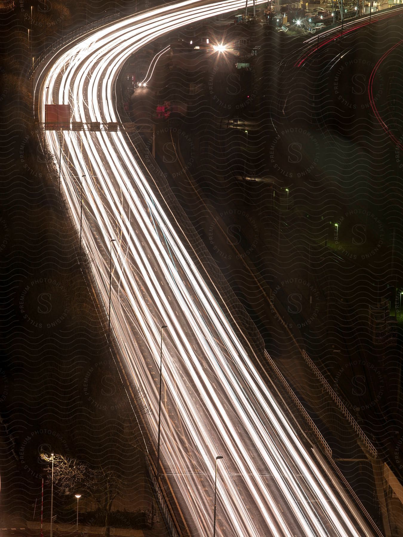 An empty highway at night