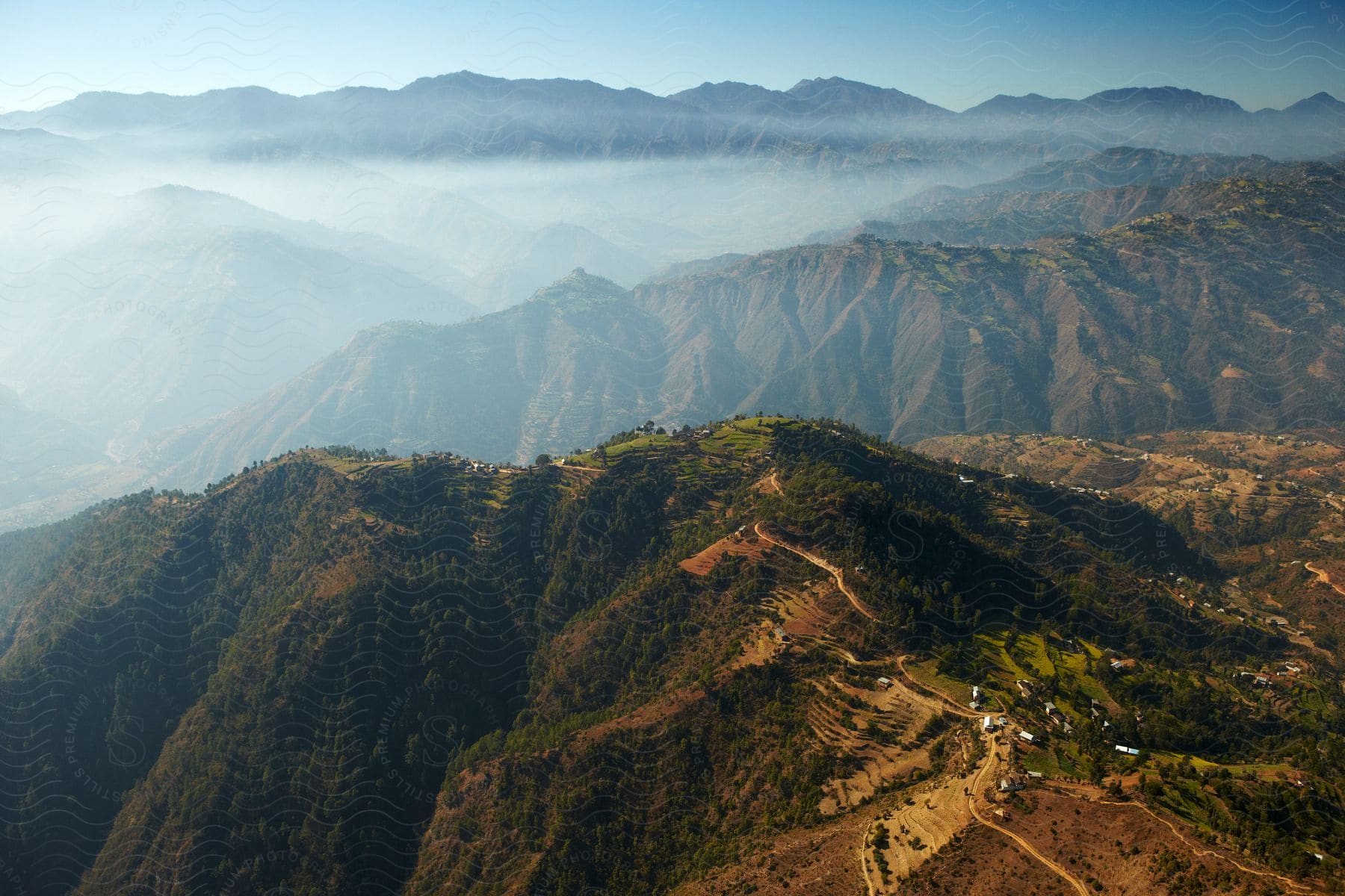 A scenic landscape of mountains and canyons