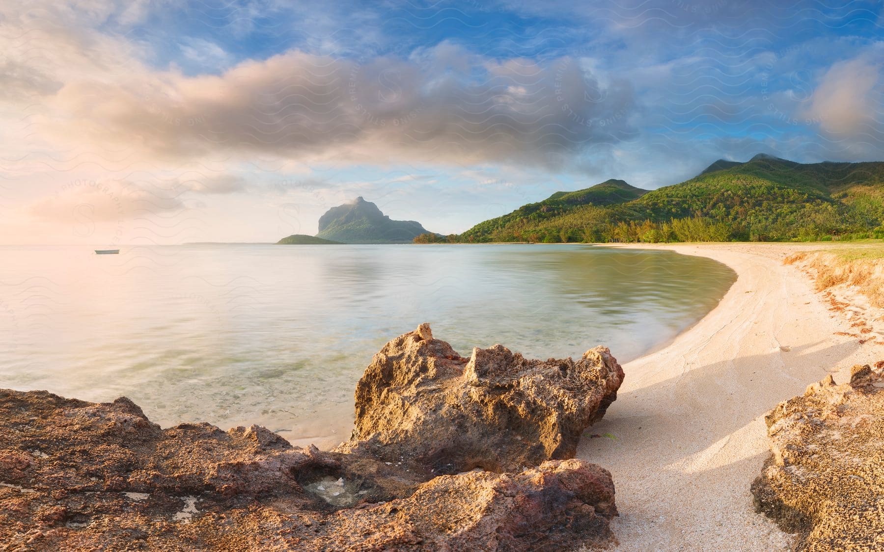 Gentle waves wash onto the shore of a beach