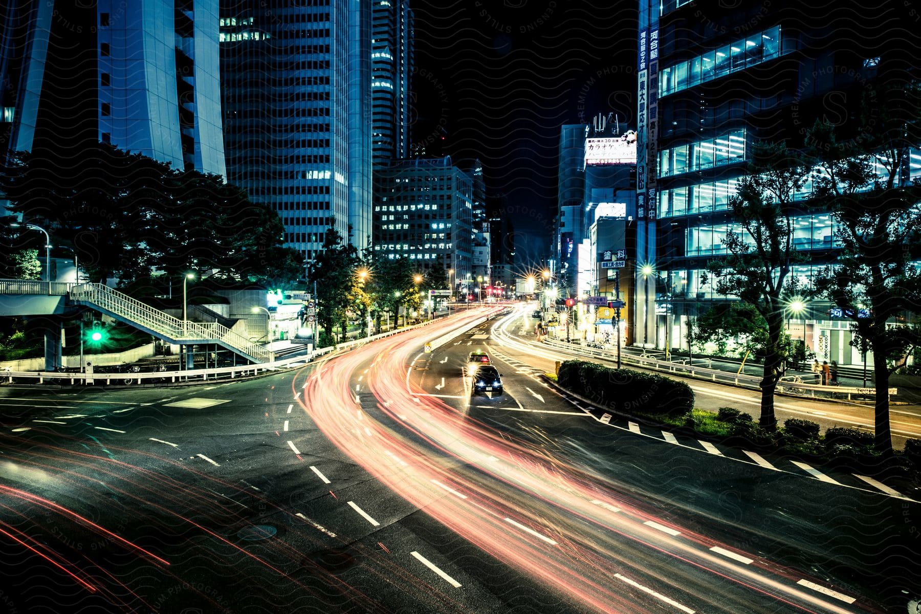 Nighttime traffic on a busy city road