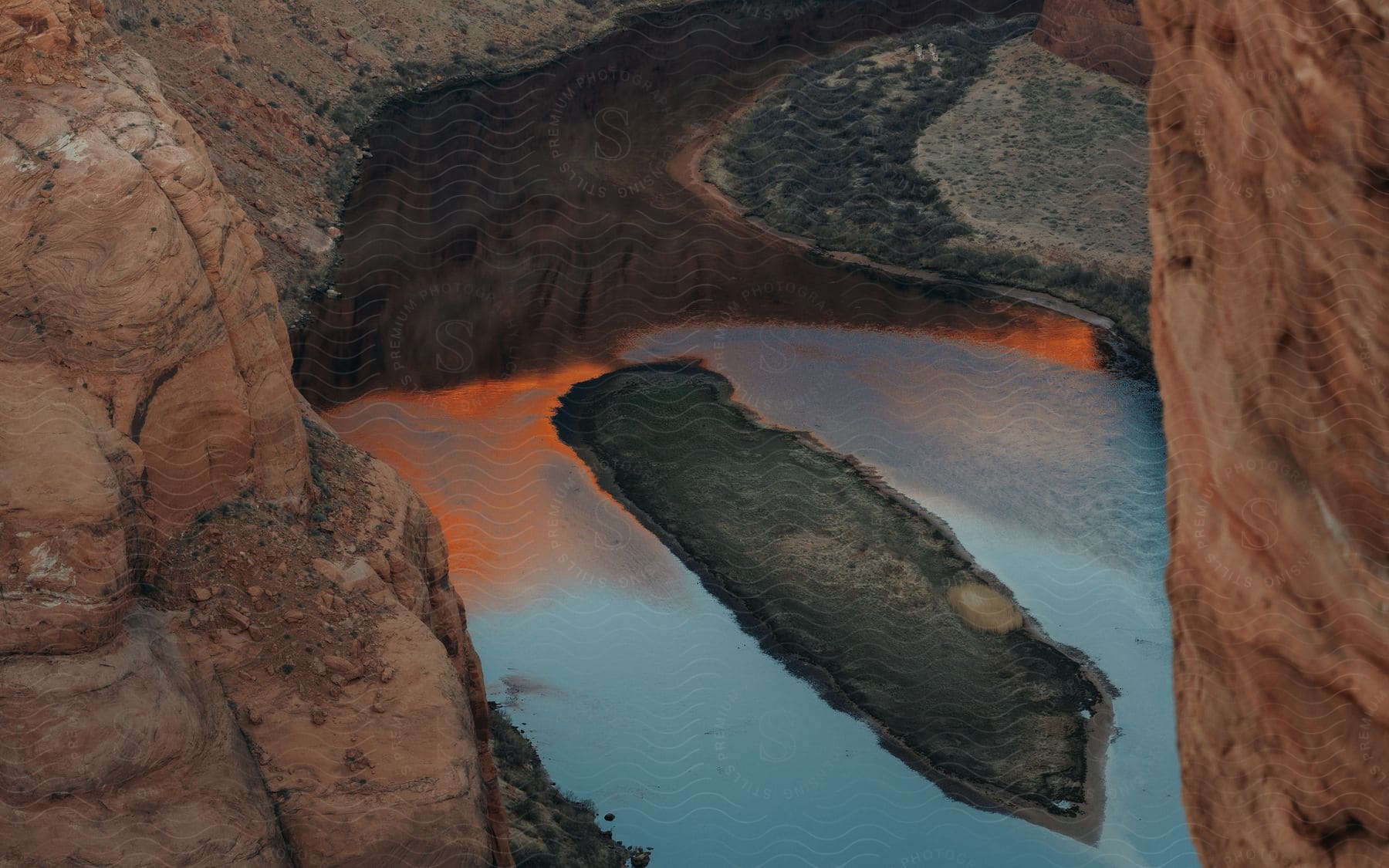 Aerial view of horseshoe bend a landscape featuring canyons and a river