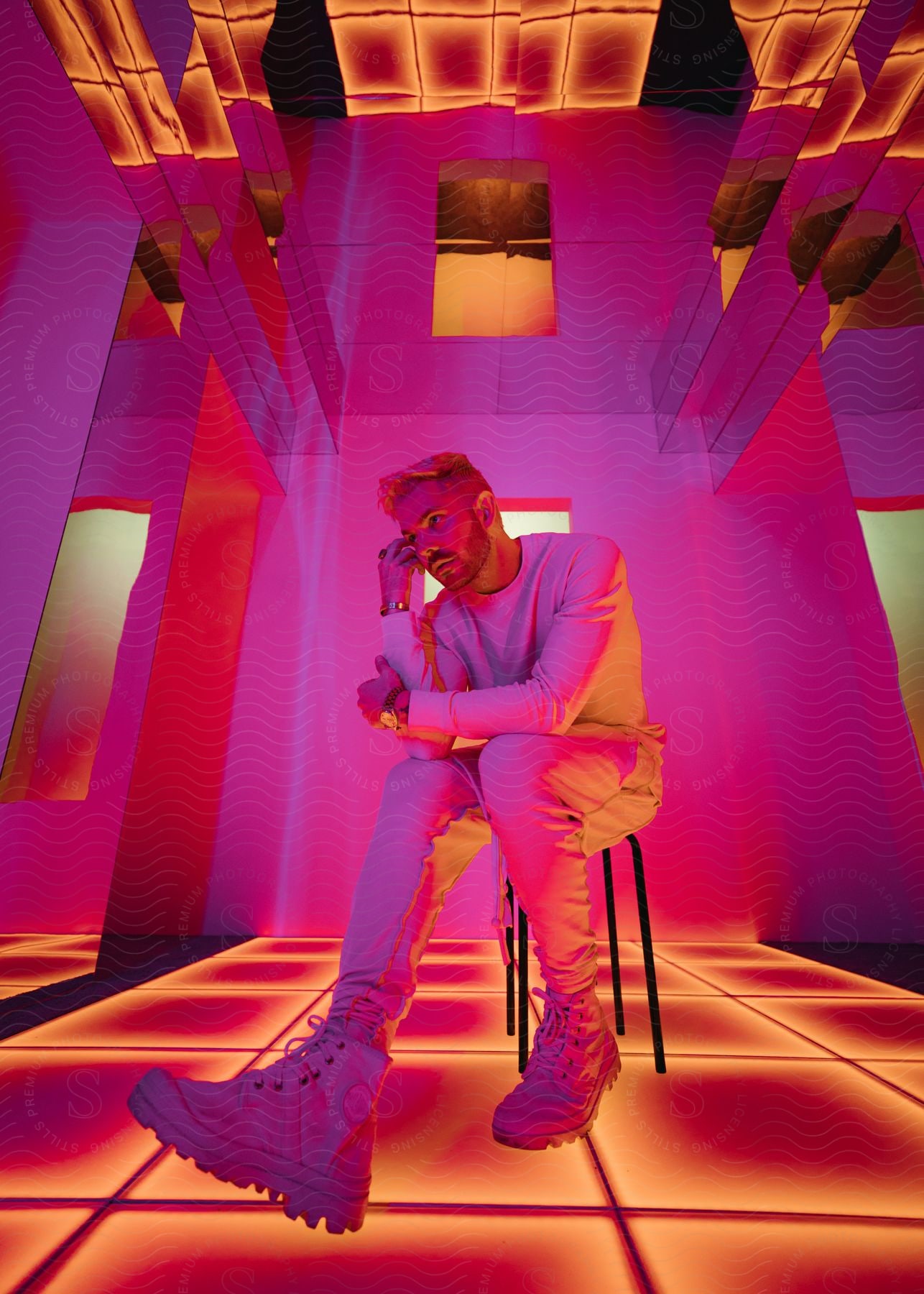 A man posing for a photo in a room with mirrors