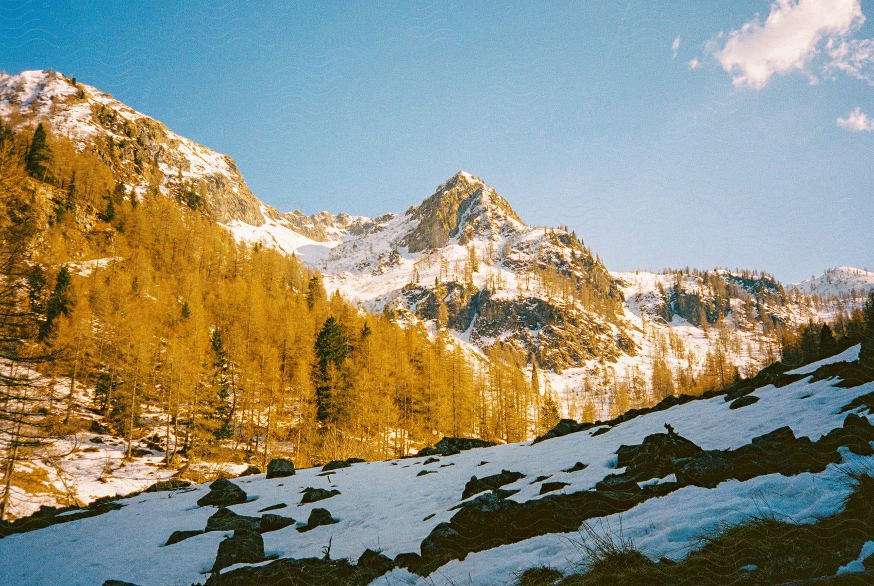 Snowcovered mountain tops in the italian alps during winter