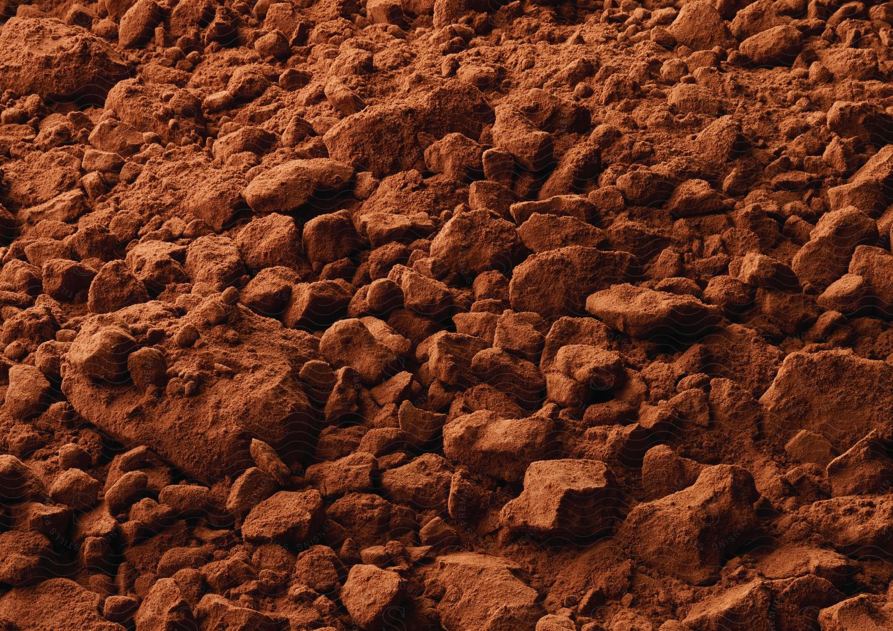 A brown textured rock on soil