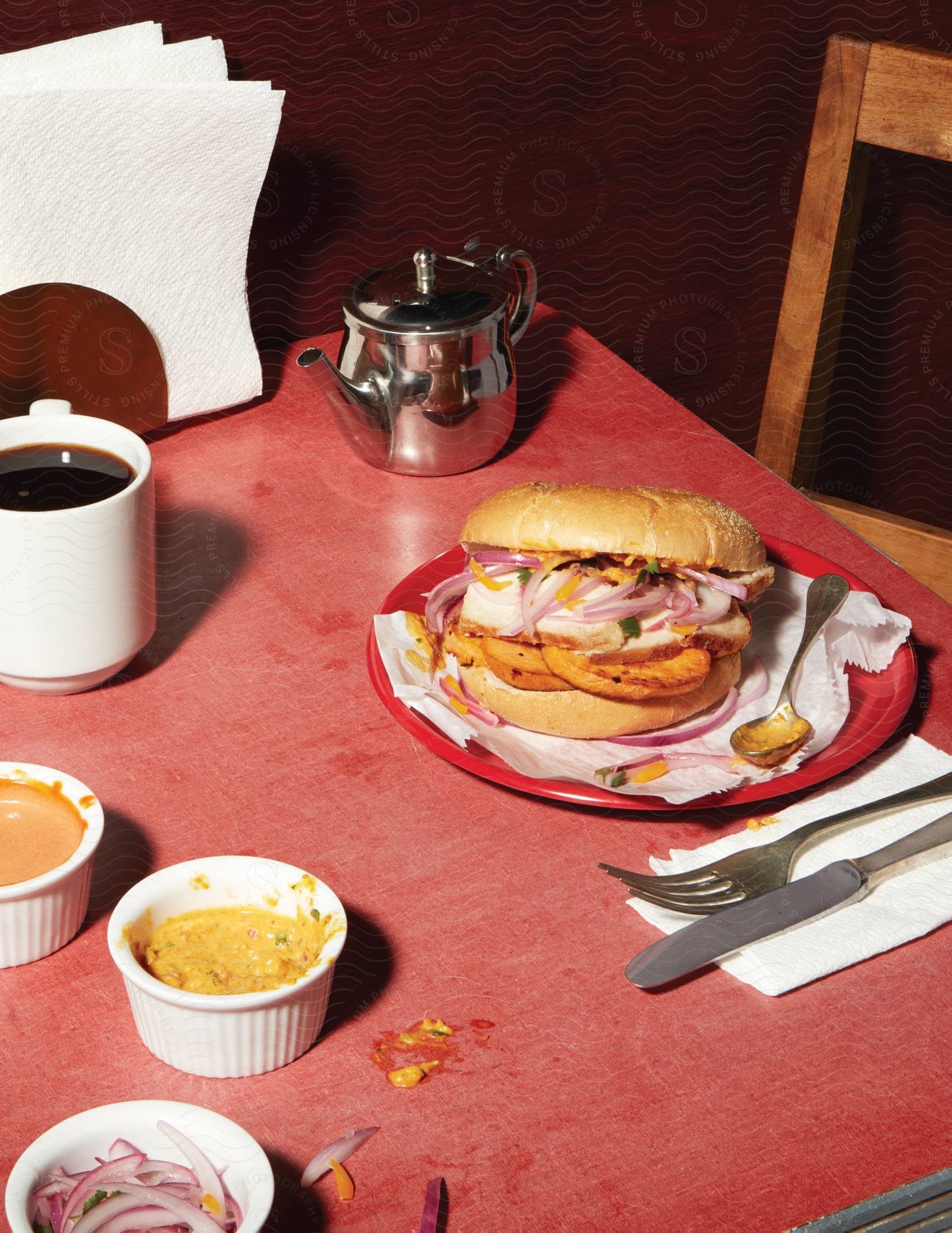 A table with food and dishes