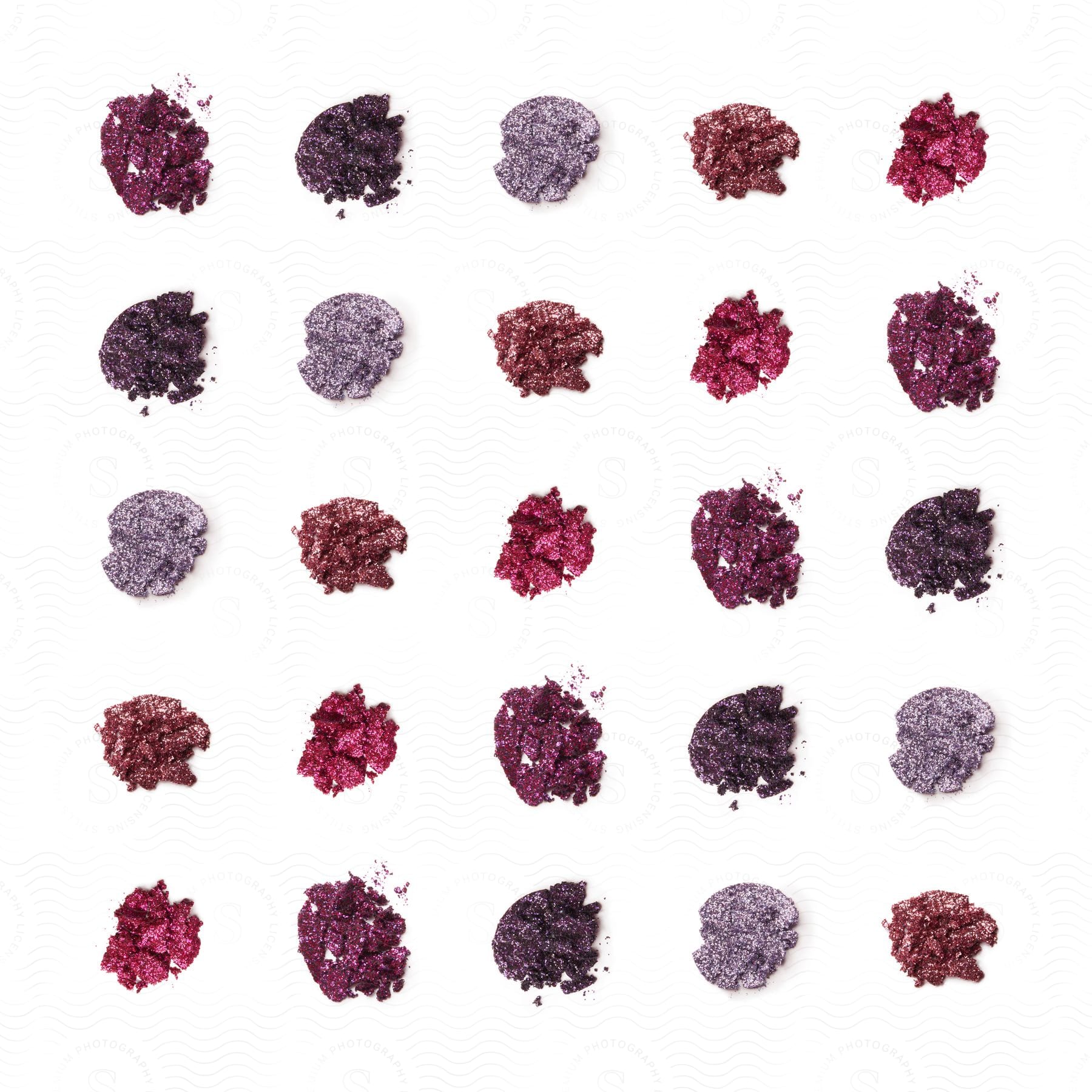 Stock photo of eyeshadow color swatches in shades of pink and purple