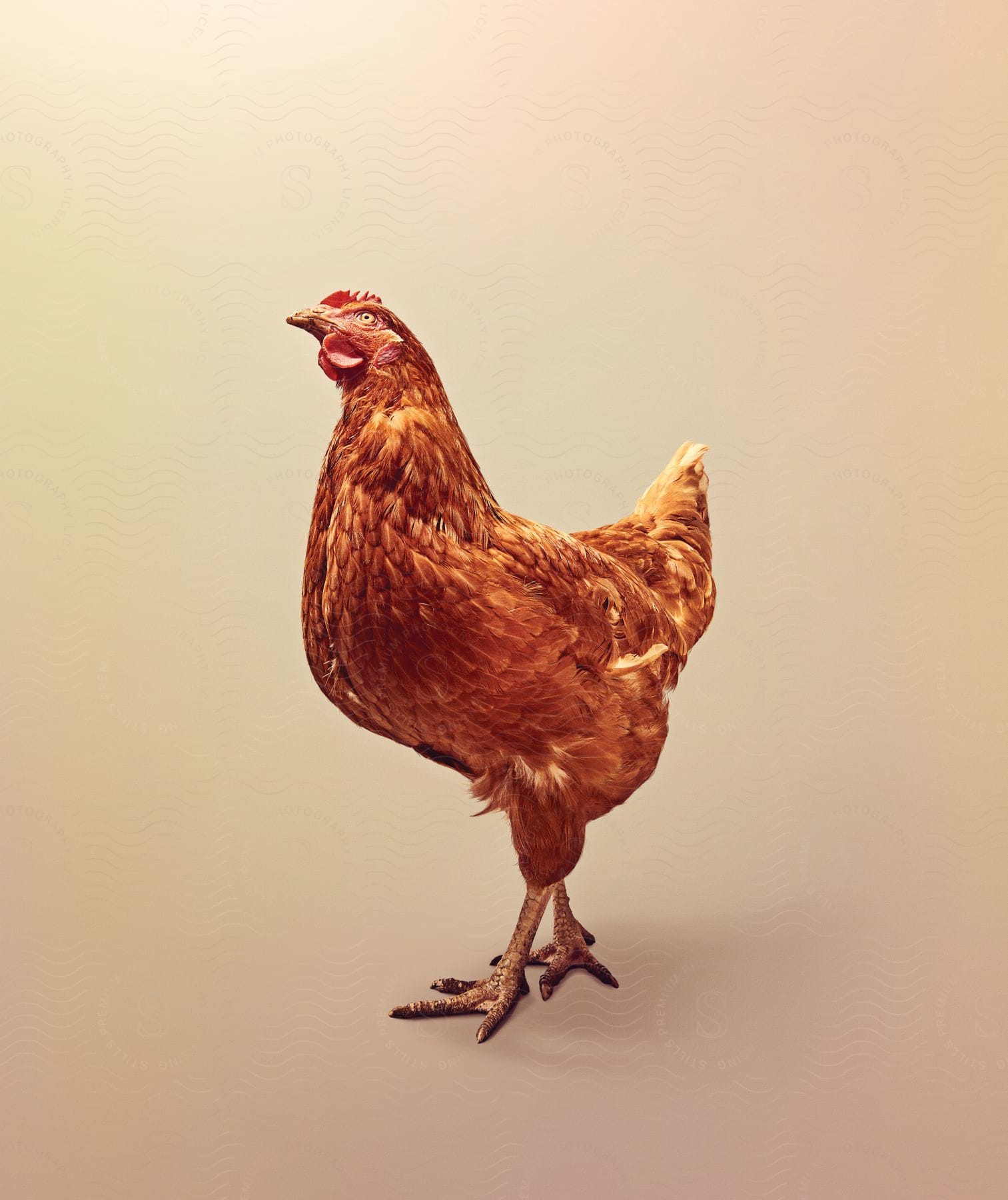 A digitallyrendered depiction of a chicken with orange plumage