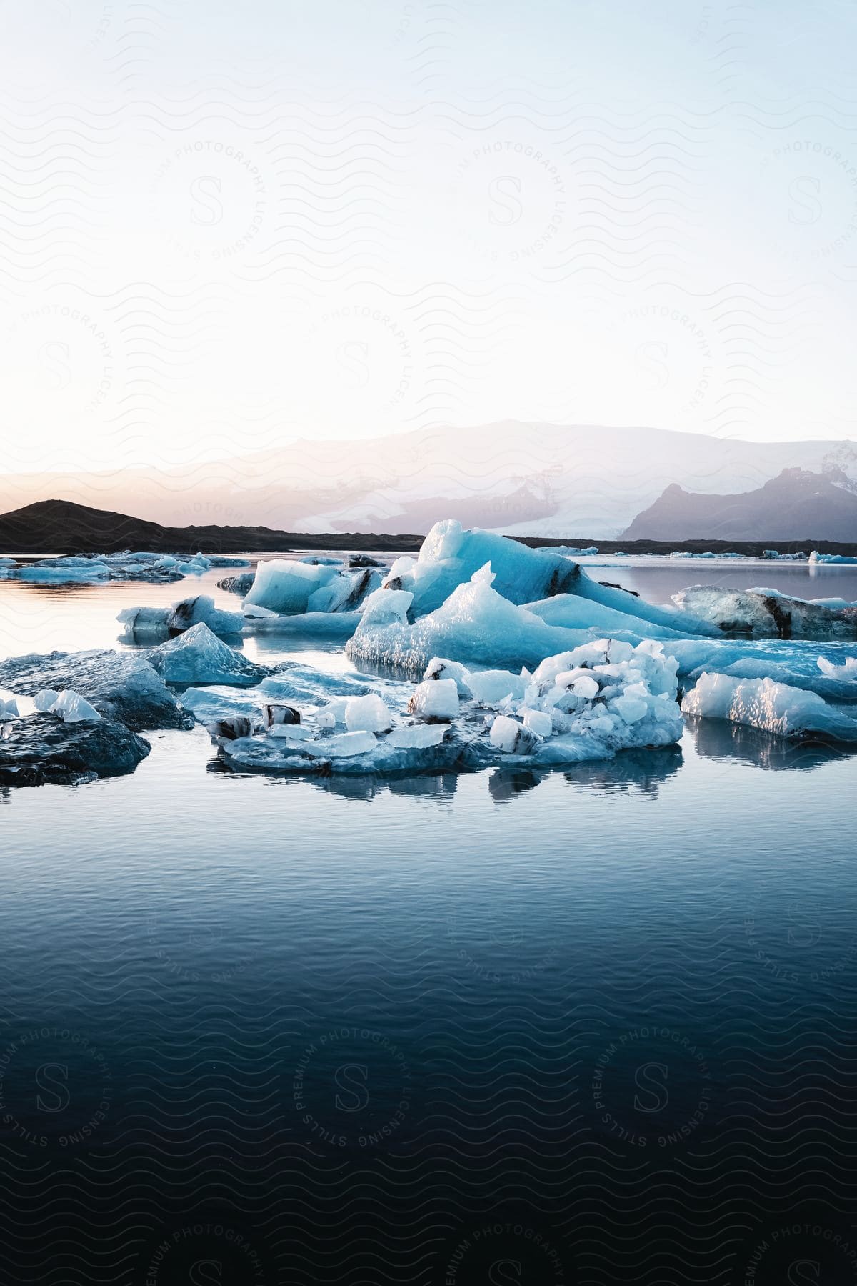 Frozen ice on water near a beach