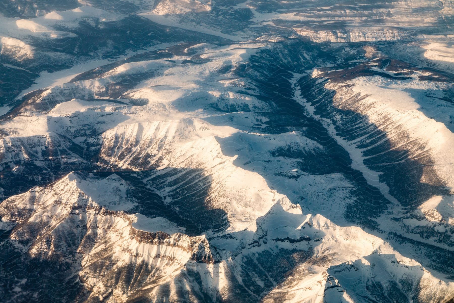 Aerial view of a mountain range in a natural landscape