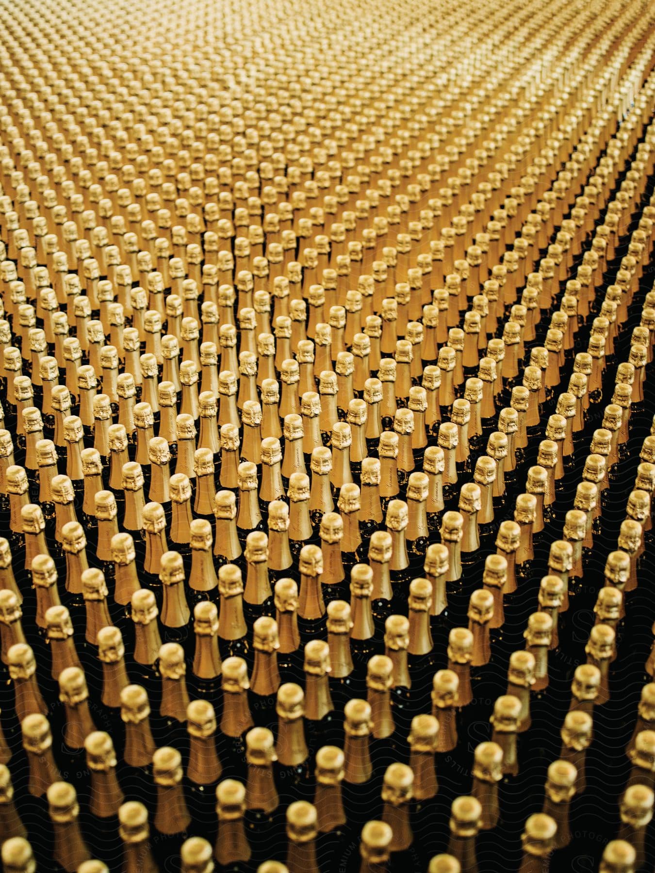 Champagne bottles arranged side by side