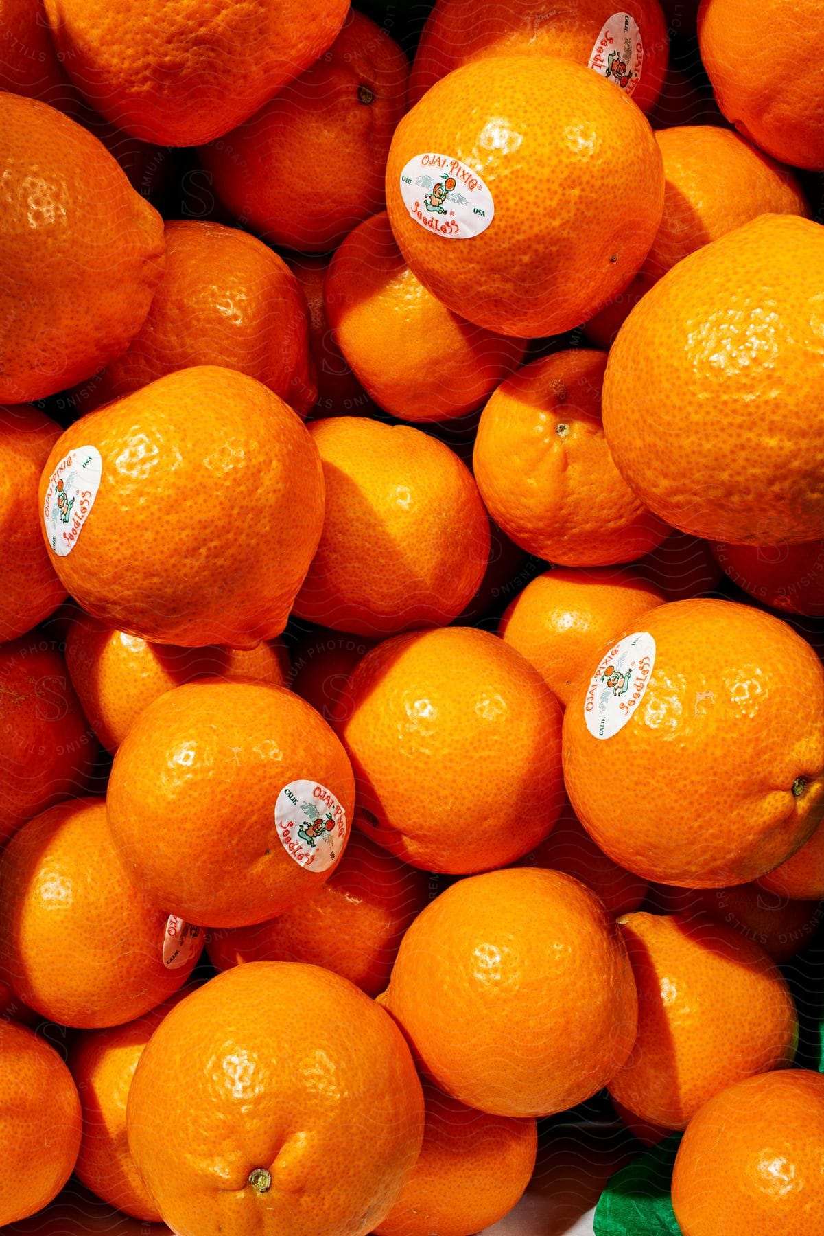 A closeup of a pile of oranges