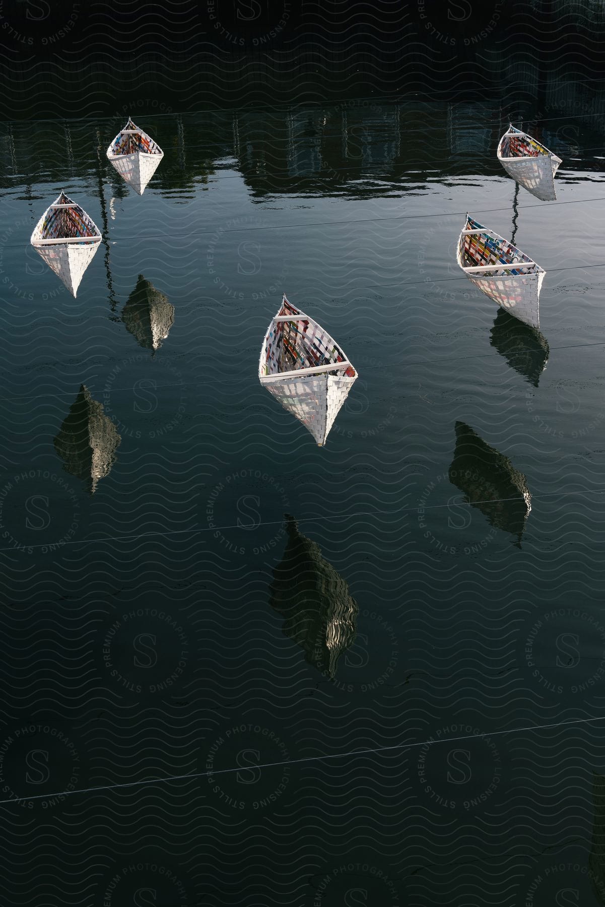 Multiple boats are photographed in water