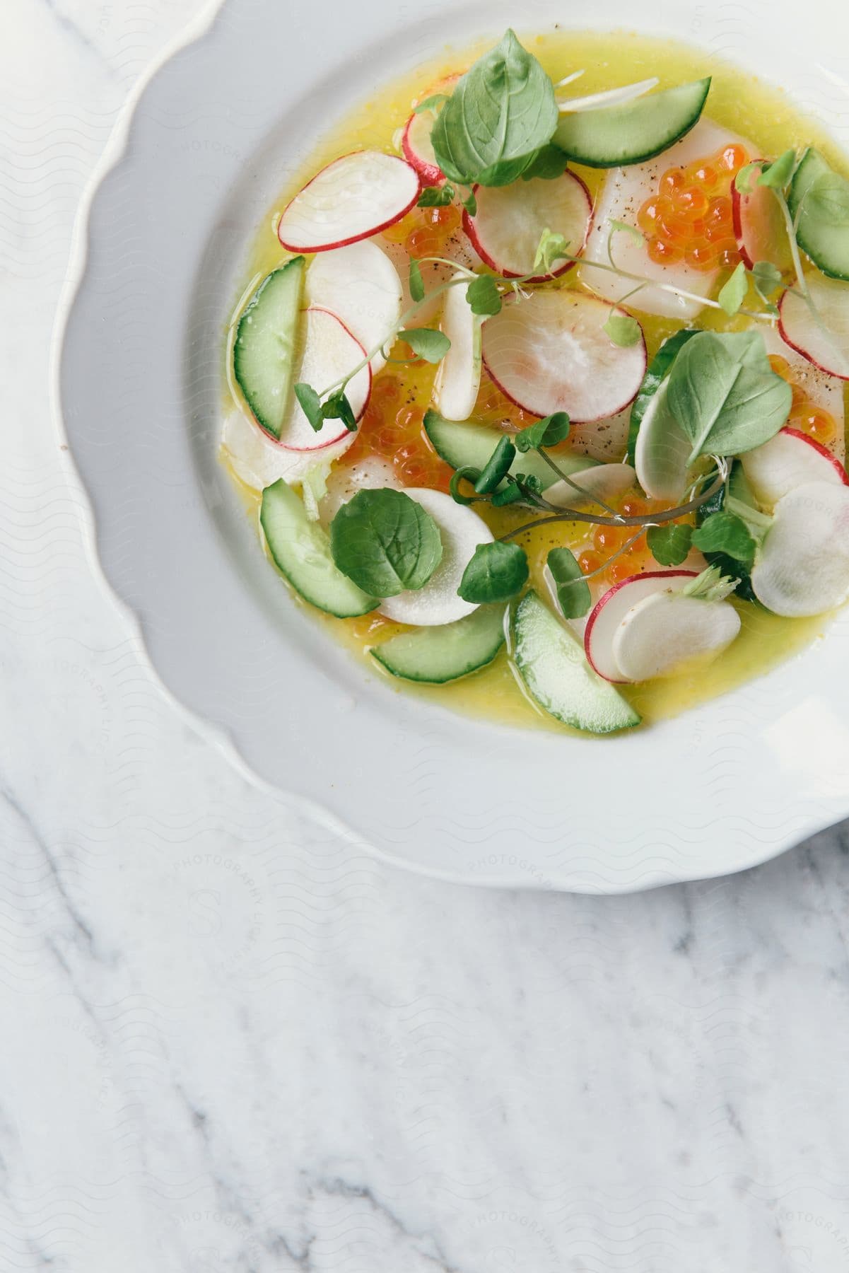 A neutral dish with food presentation