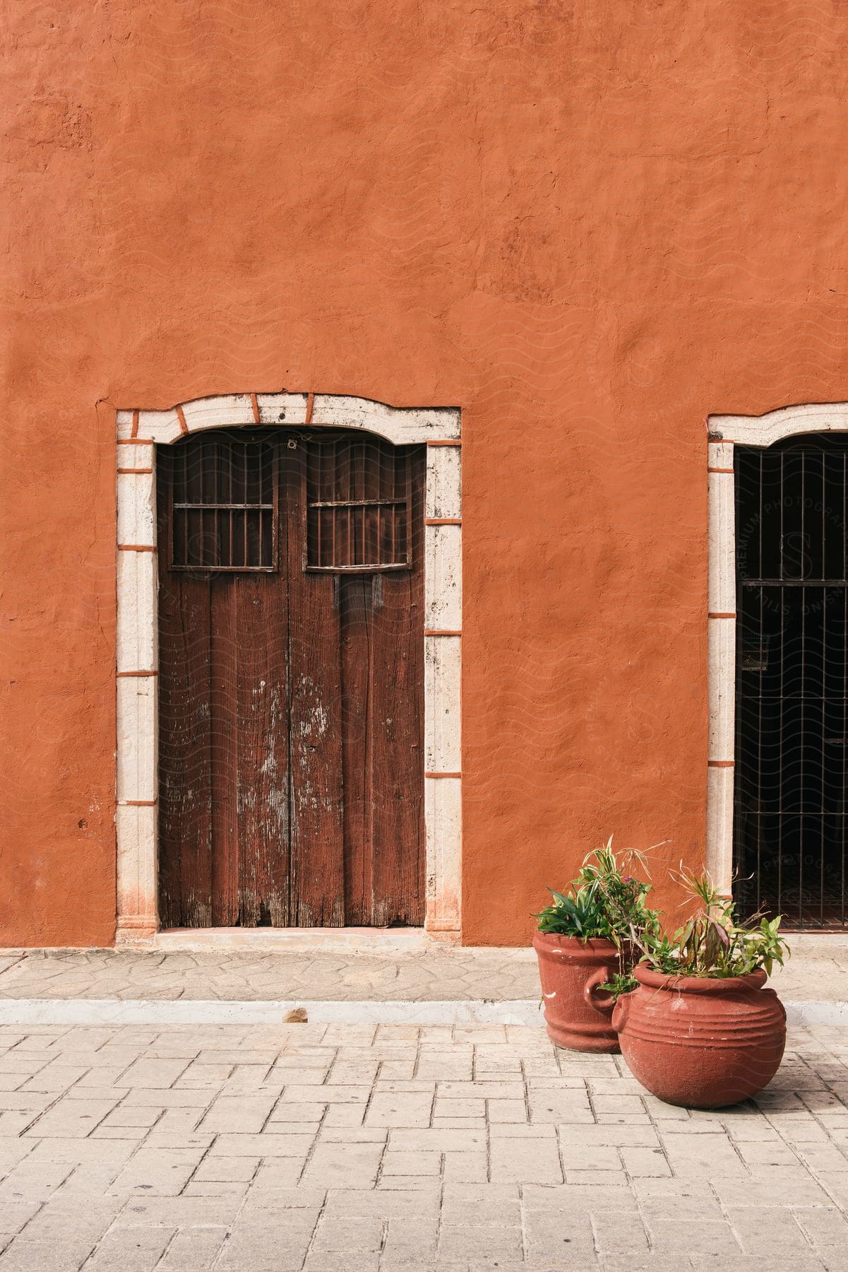 Indoor Urban Architecture With Wooden Windows Plants And Brick Walls No People Present