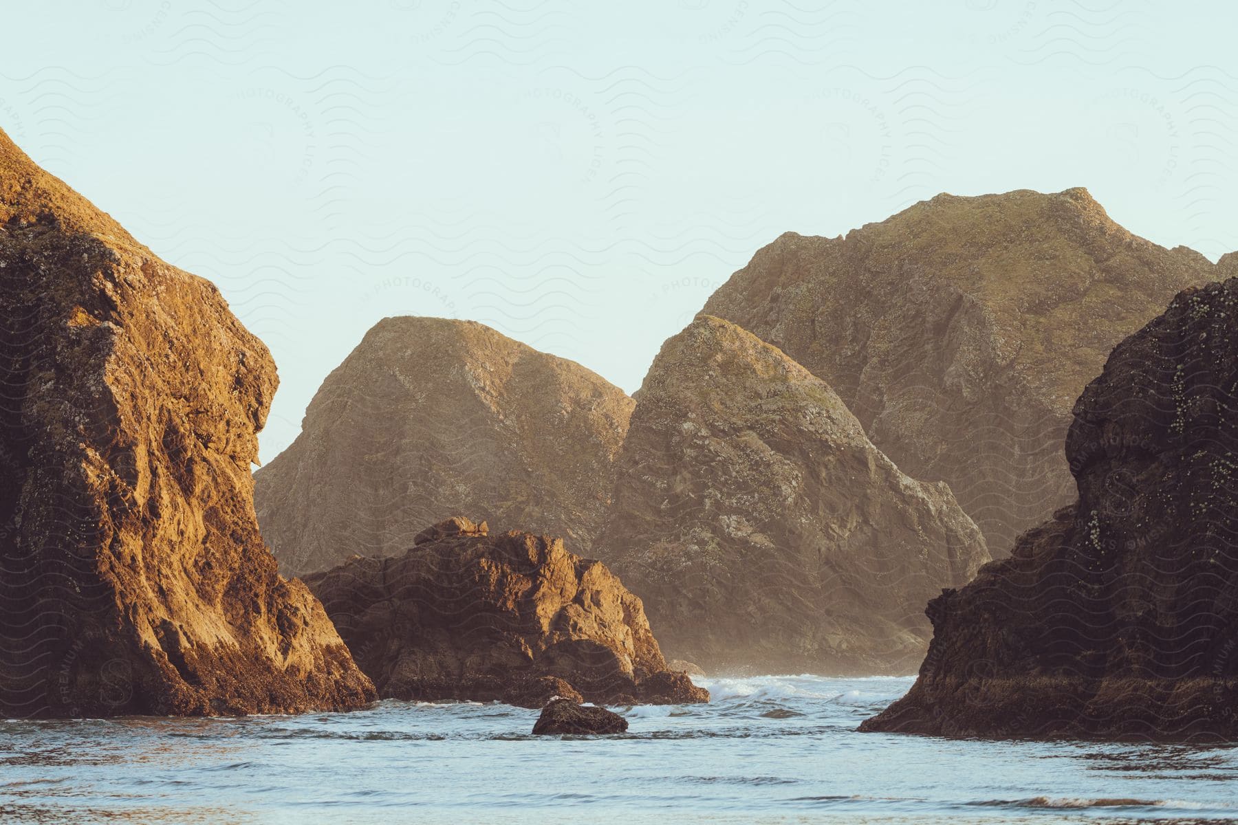 Mountainous islands rising out of the sea