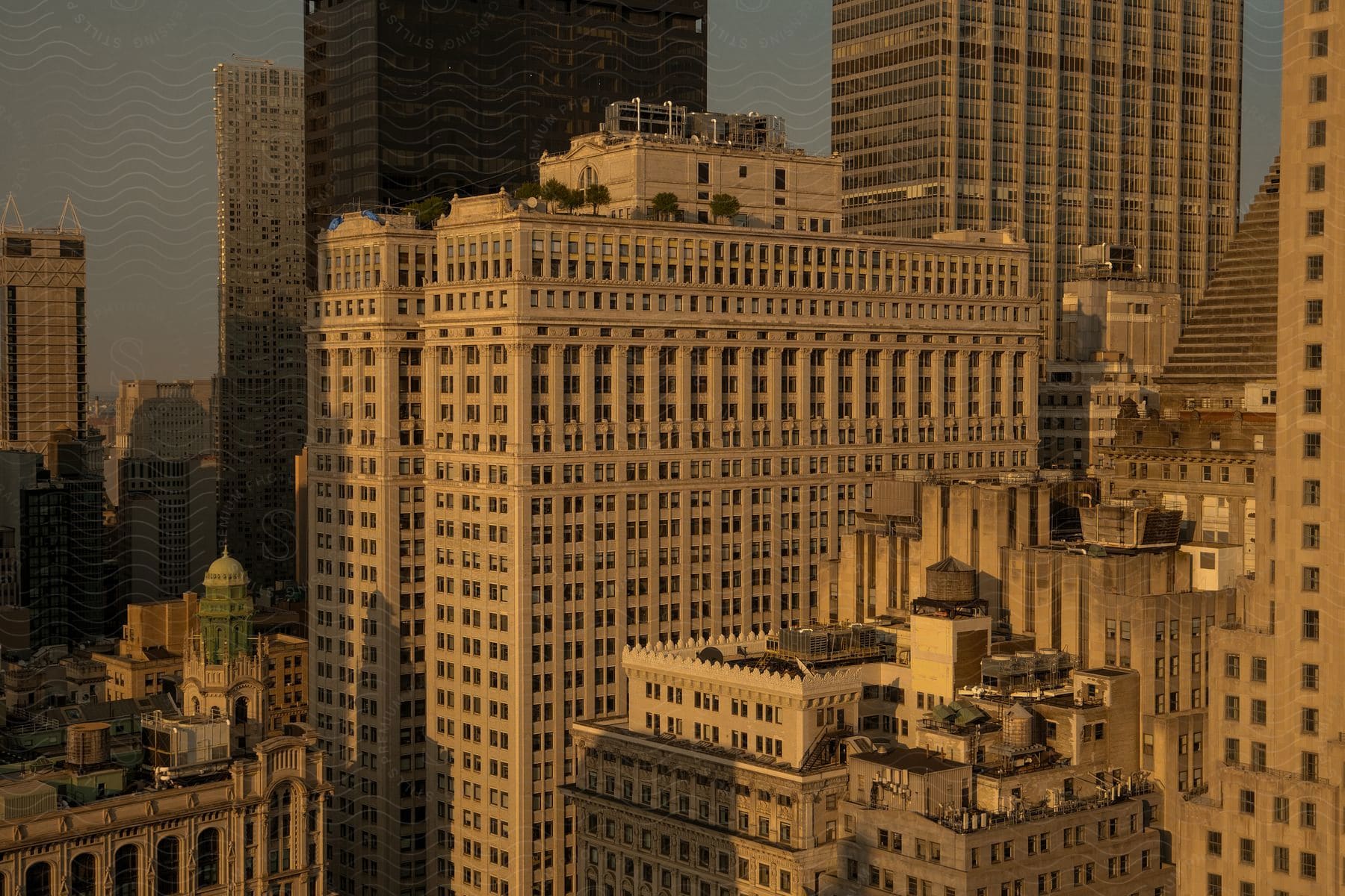 Stone skyscrapers in a city center