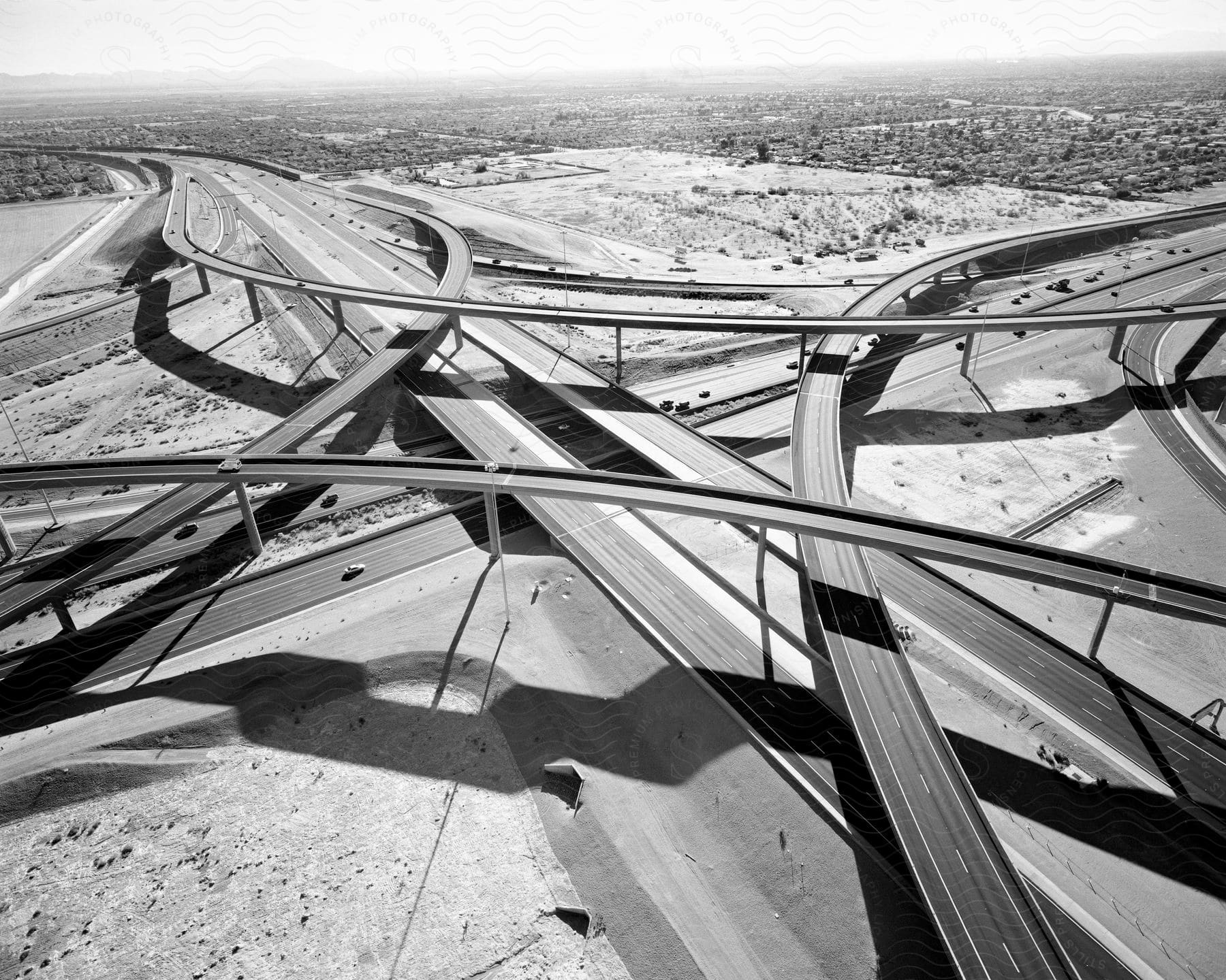 Traffic flows through a highway intersection