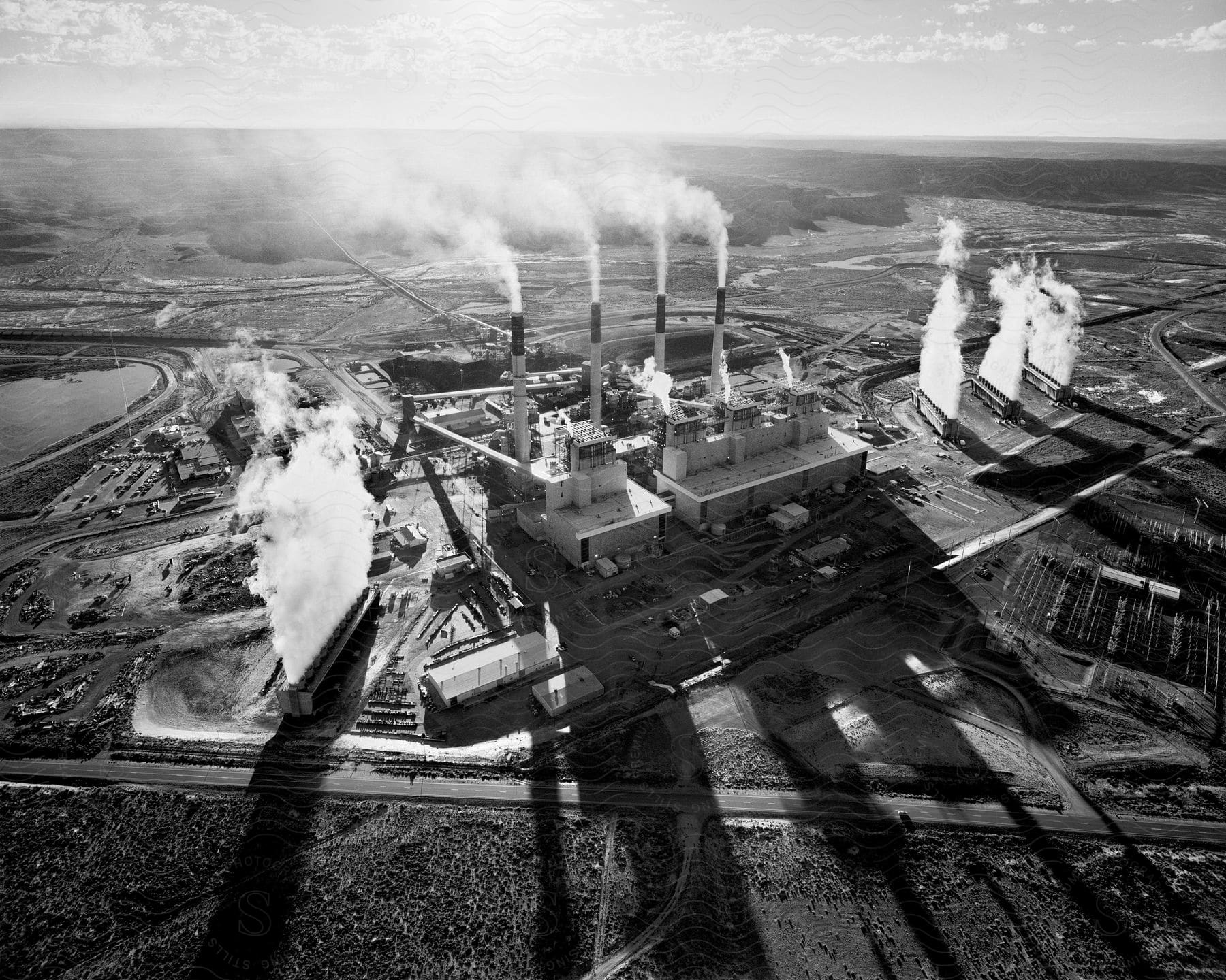 A view of an industrial factory emitting pollution