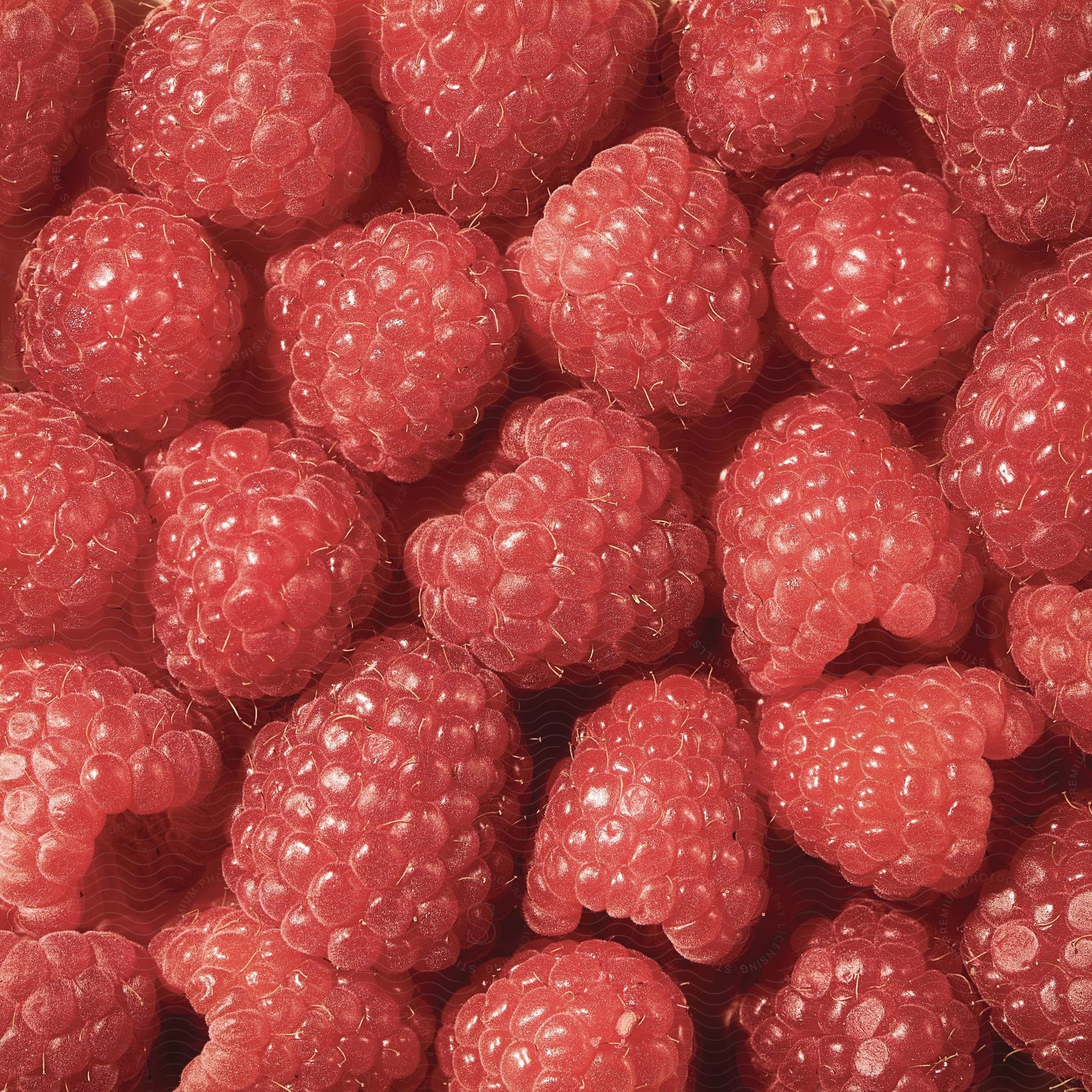 Close up of red raspberries in a box