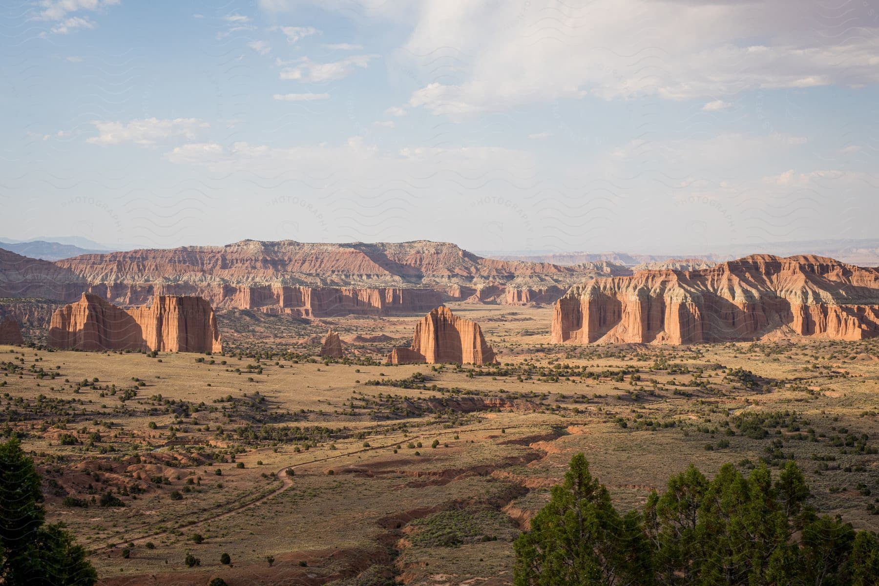 A sunny aerial shot of a natural landscape