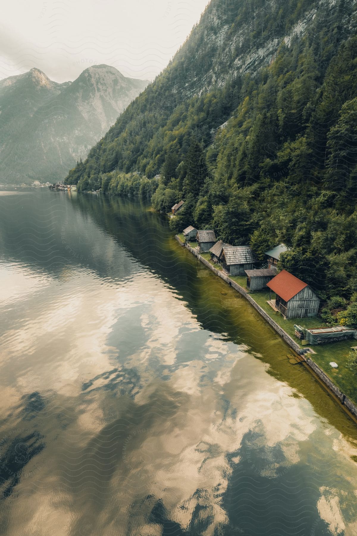 A serene landscape with a lake mountains and trees