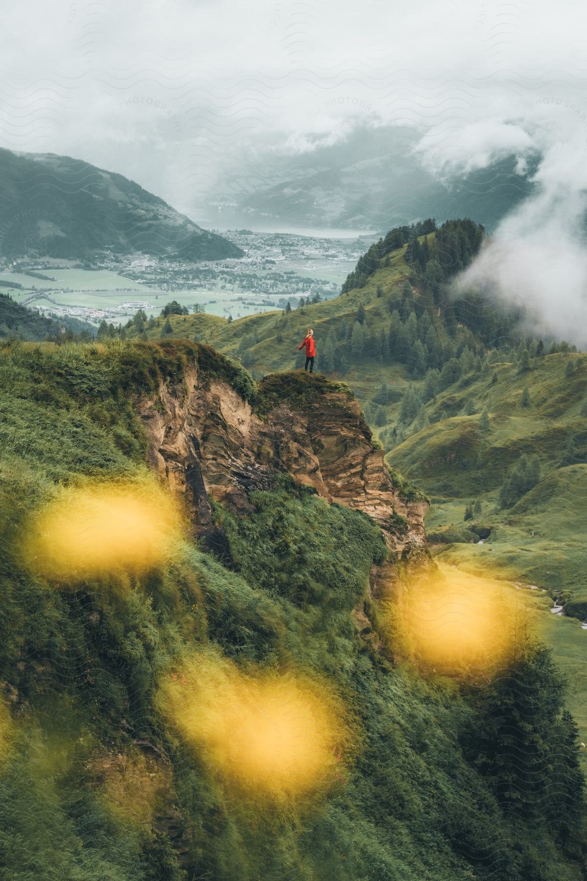 A person is hiking on a mountain landscape