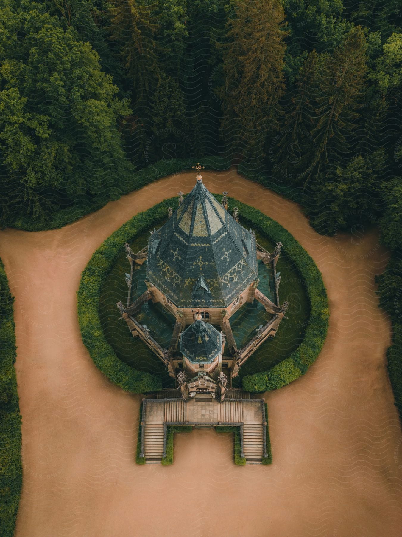 Ancient castle surrounded by forest