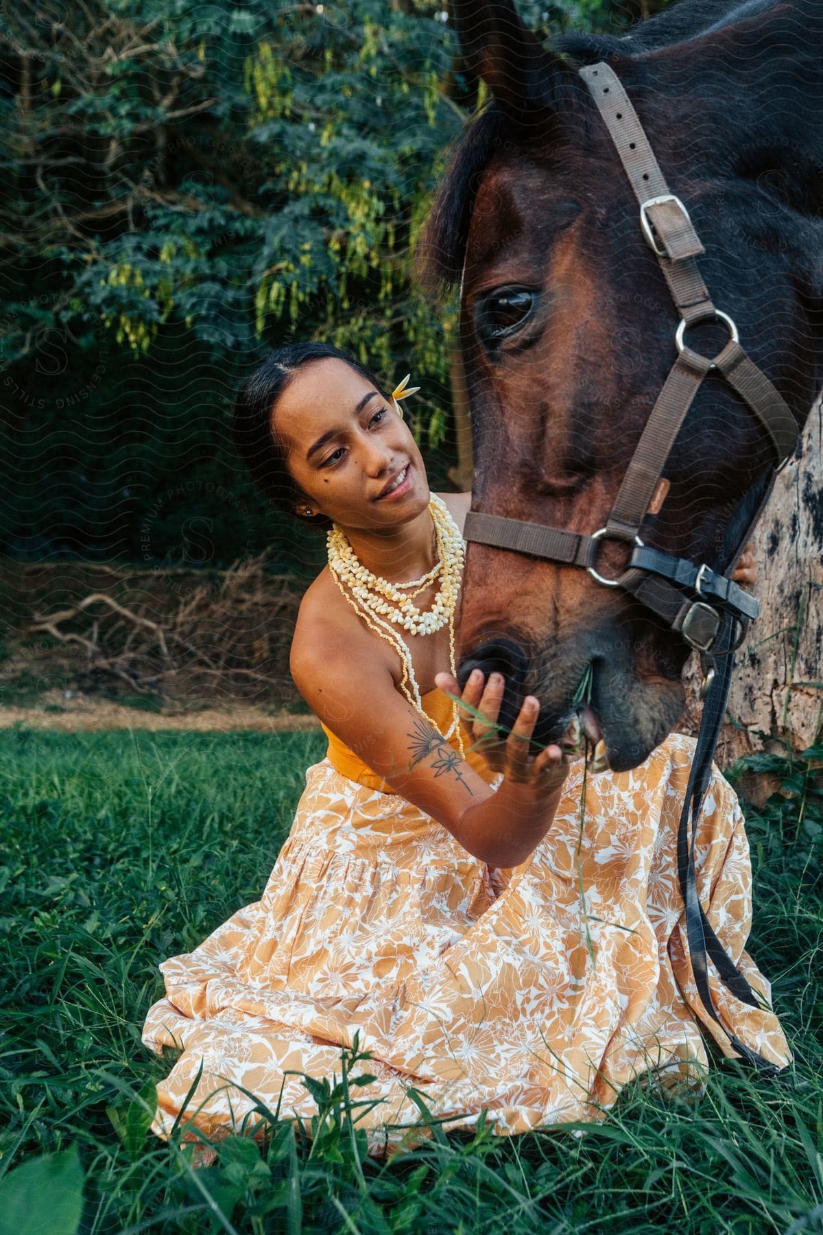 A person riding a horse in nature