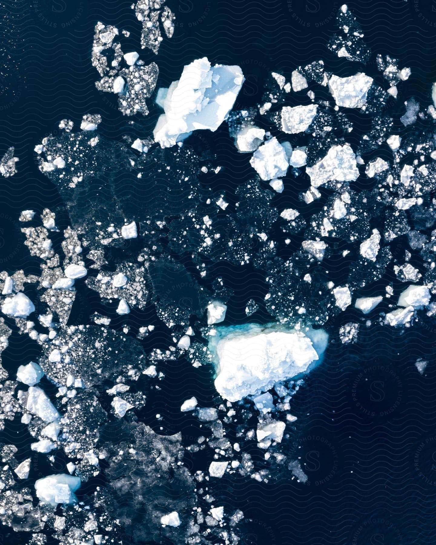 Aerial view of ice caps on the sea