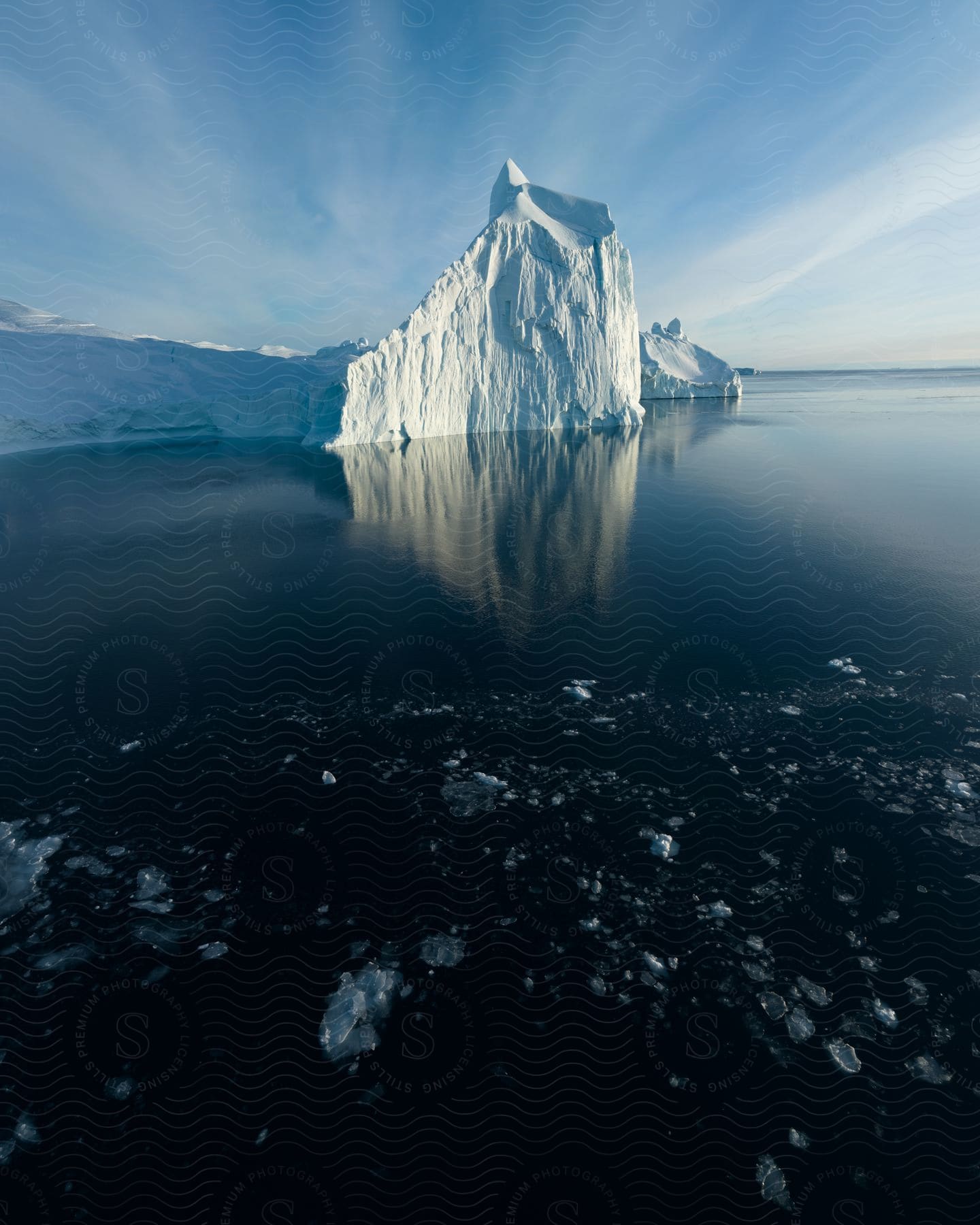 A large ice glacier on the coast of icy waters
