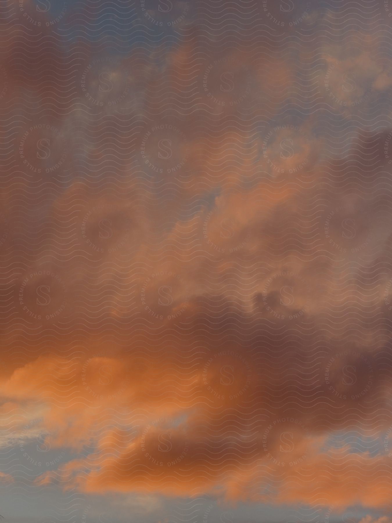 Orange clouds floating in the sky at sundown