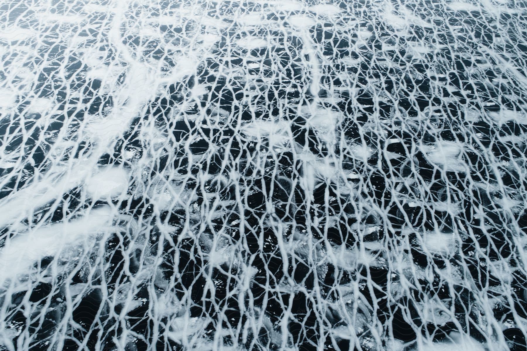 Streaks of white liquid cover a dark surface