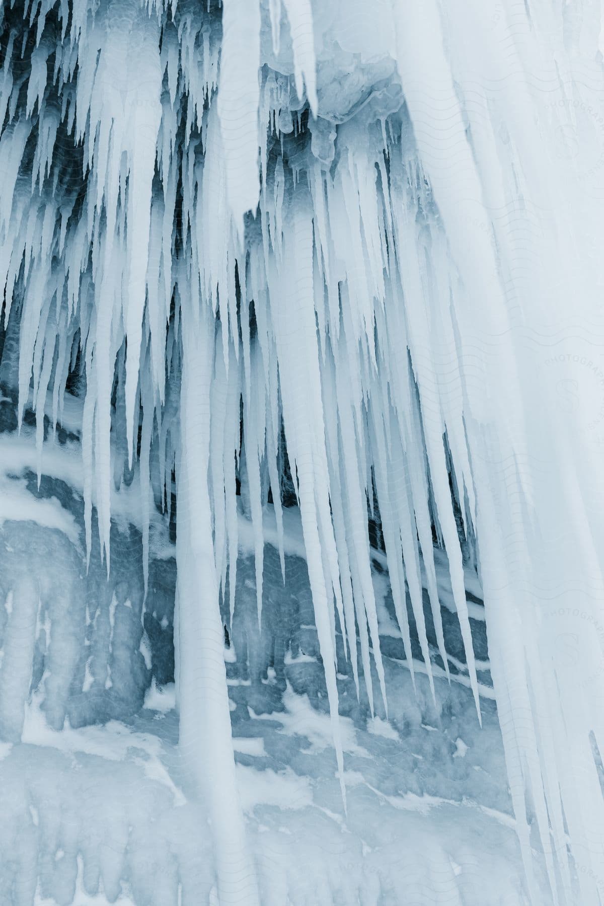 Closeup of frozen icicles in an arctic environment